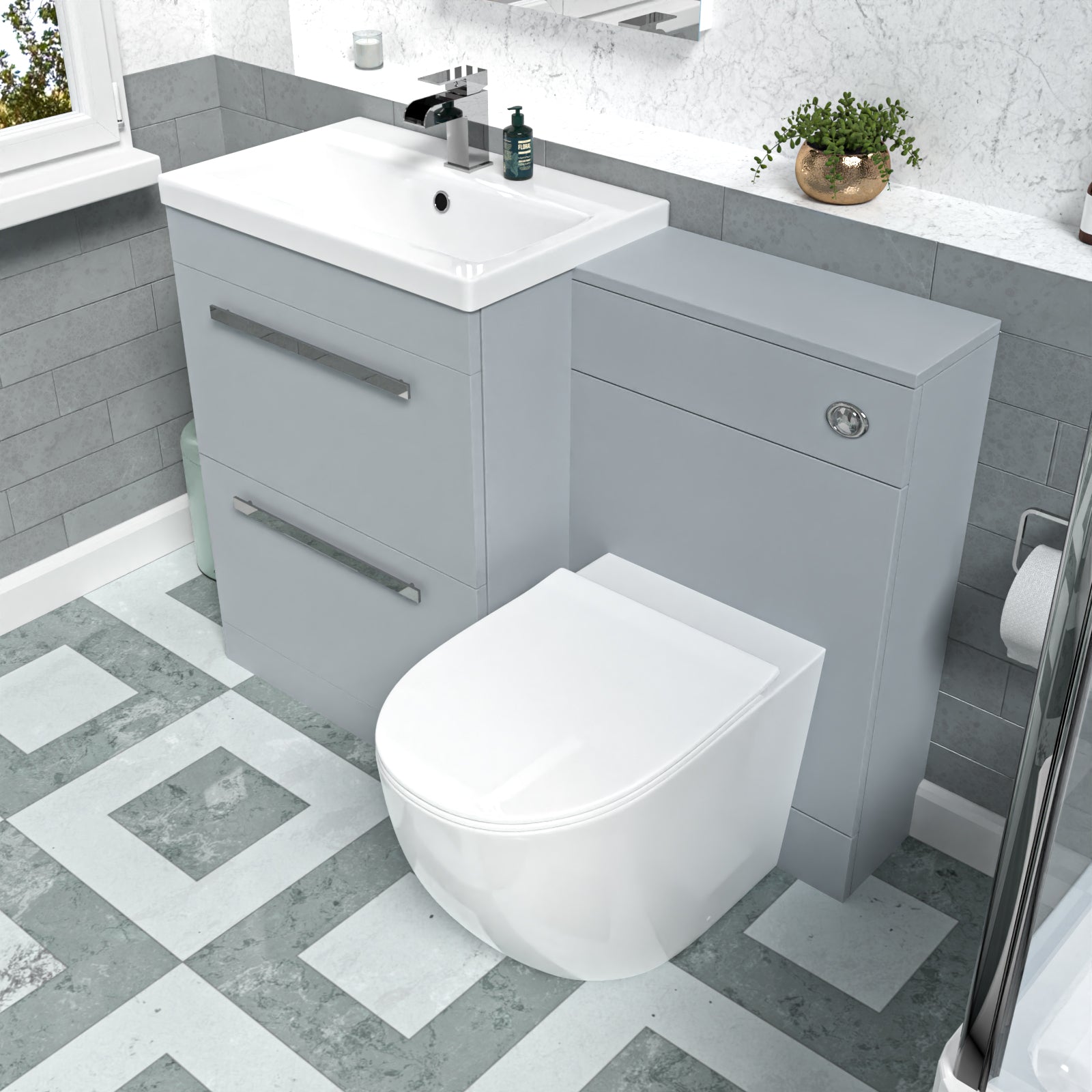 Nanuya 1100mm Matte Grey Basin Vanity Cabinet, WC Unit & Round BTW Toilet