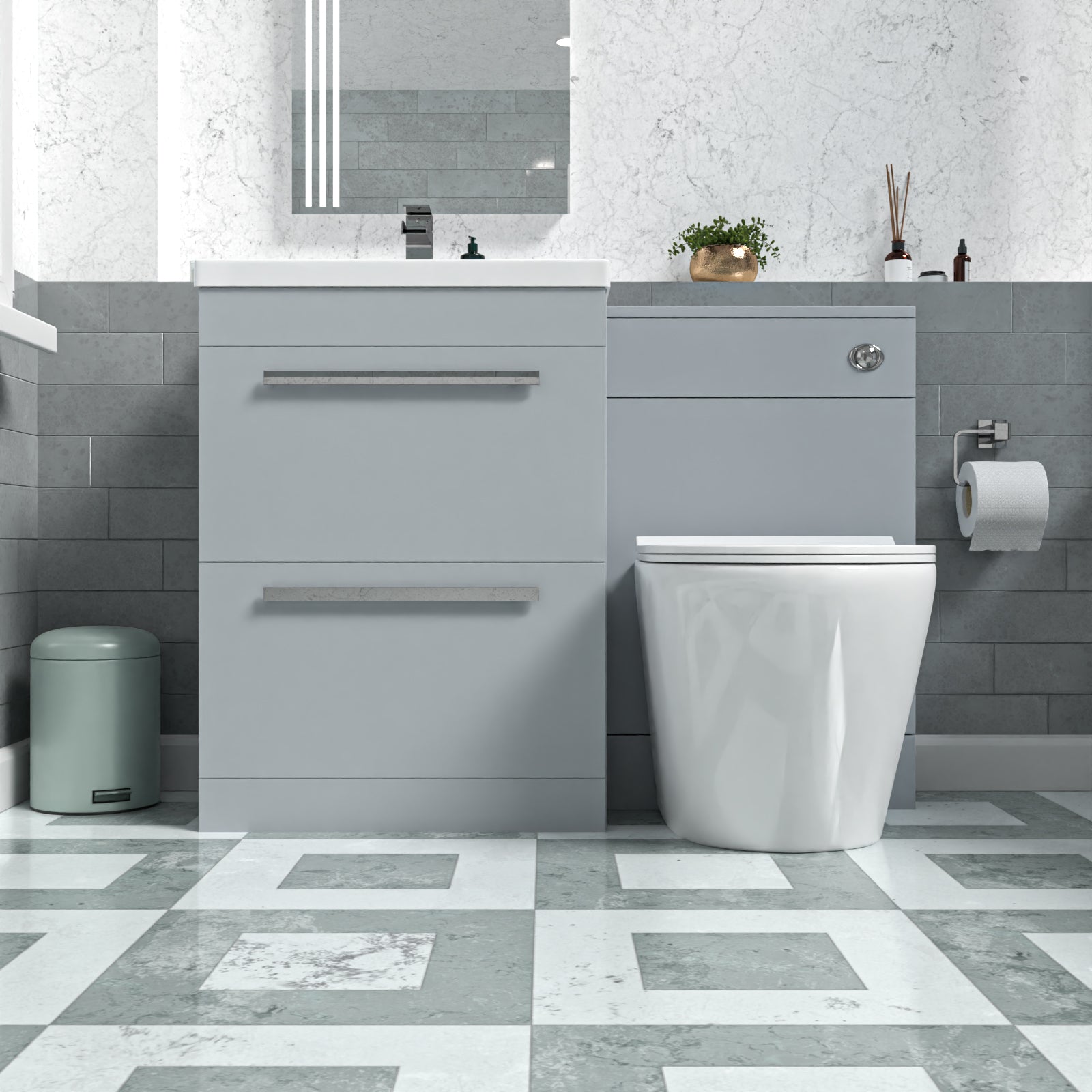 Nanuya 1100mm Matte Grey Basin Vanity Cabinet, WC Unit & Back To Wall Toilet
