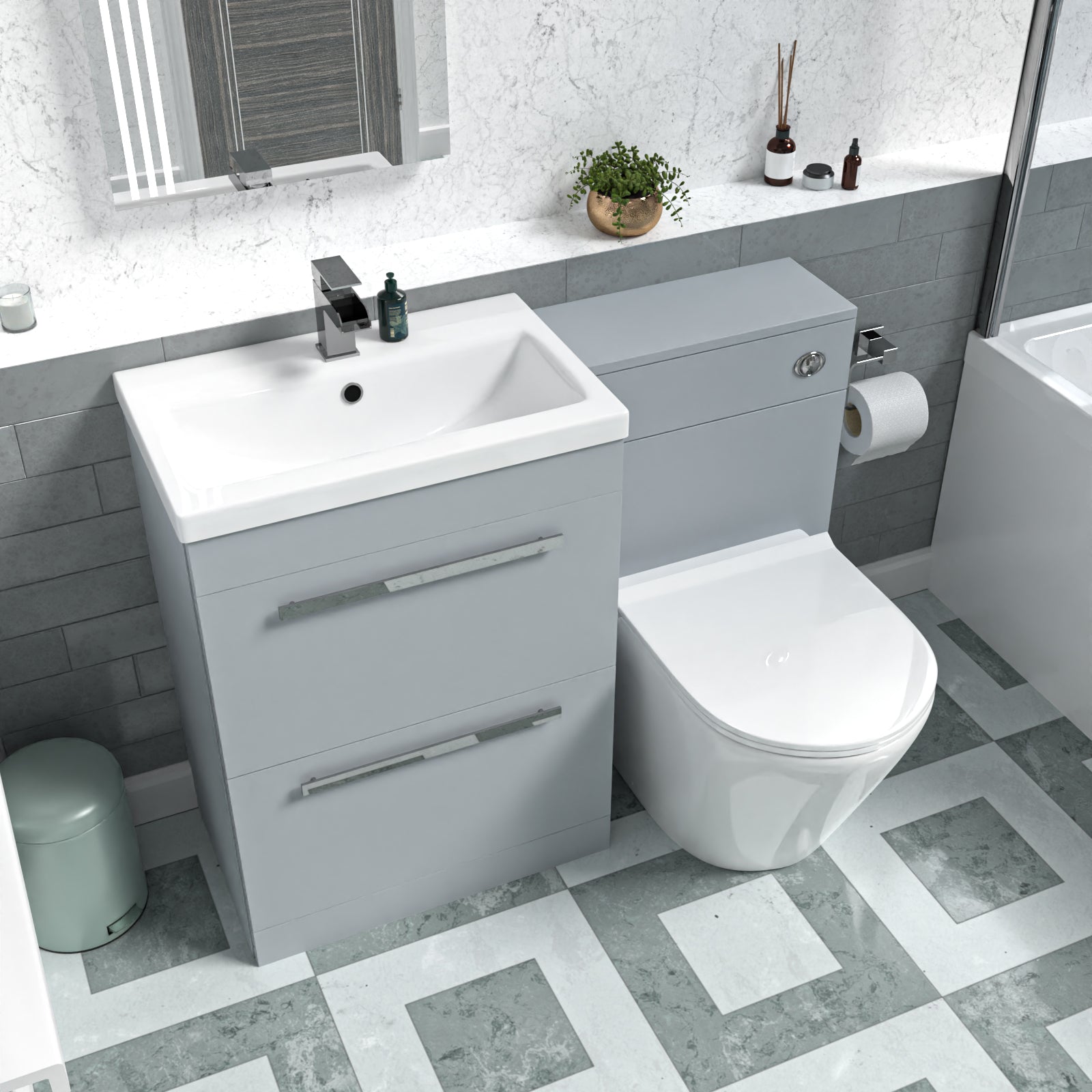 Nanuya 1100mm Matte Grey Basin Vanity Cabinet, WC Unit & Back To Wall Toilet
