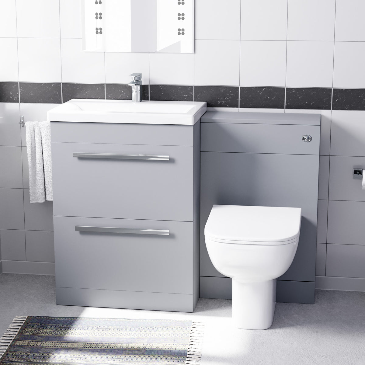600mm Freestanding Drawers Vanity With WC & BTW Toilet Pan - Matte Grey