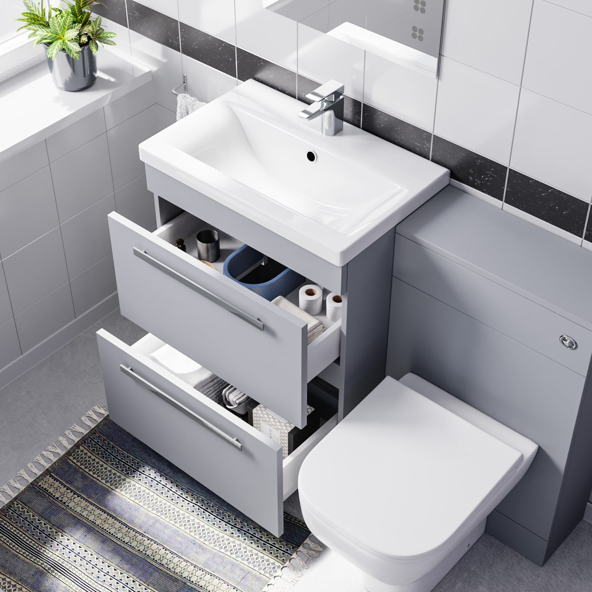 600mm Freestanding Drawers Vanity With WC & BTW Toilet Pan - Matte Grey