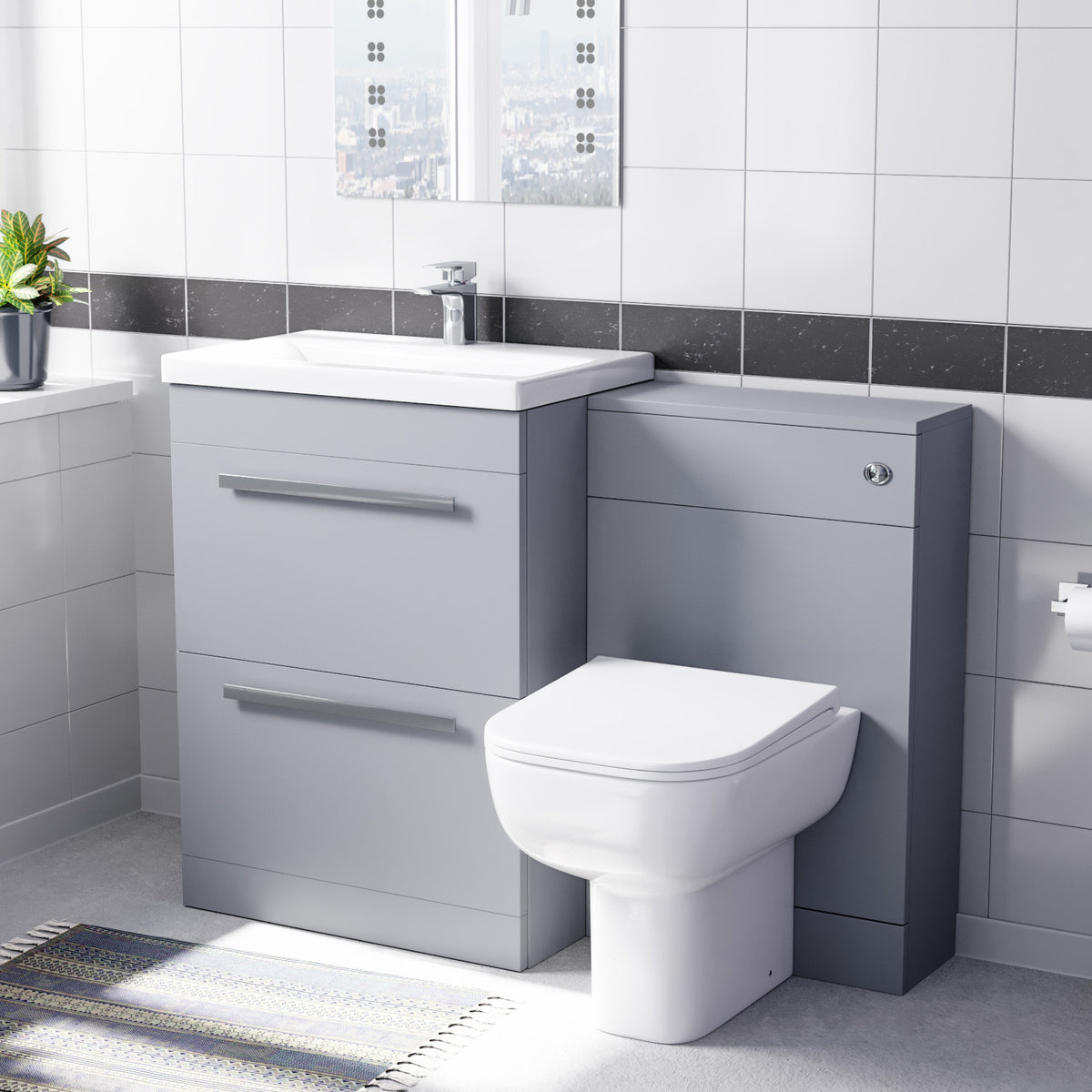 600mm Freestanding Drawers Vanity With WC & BTW Toilet Pan - Matte Grey