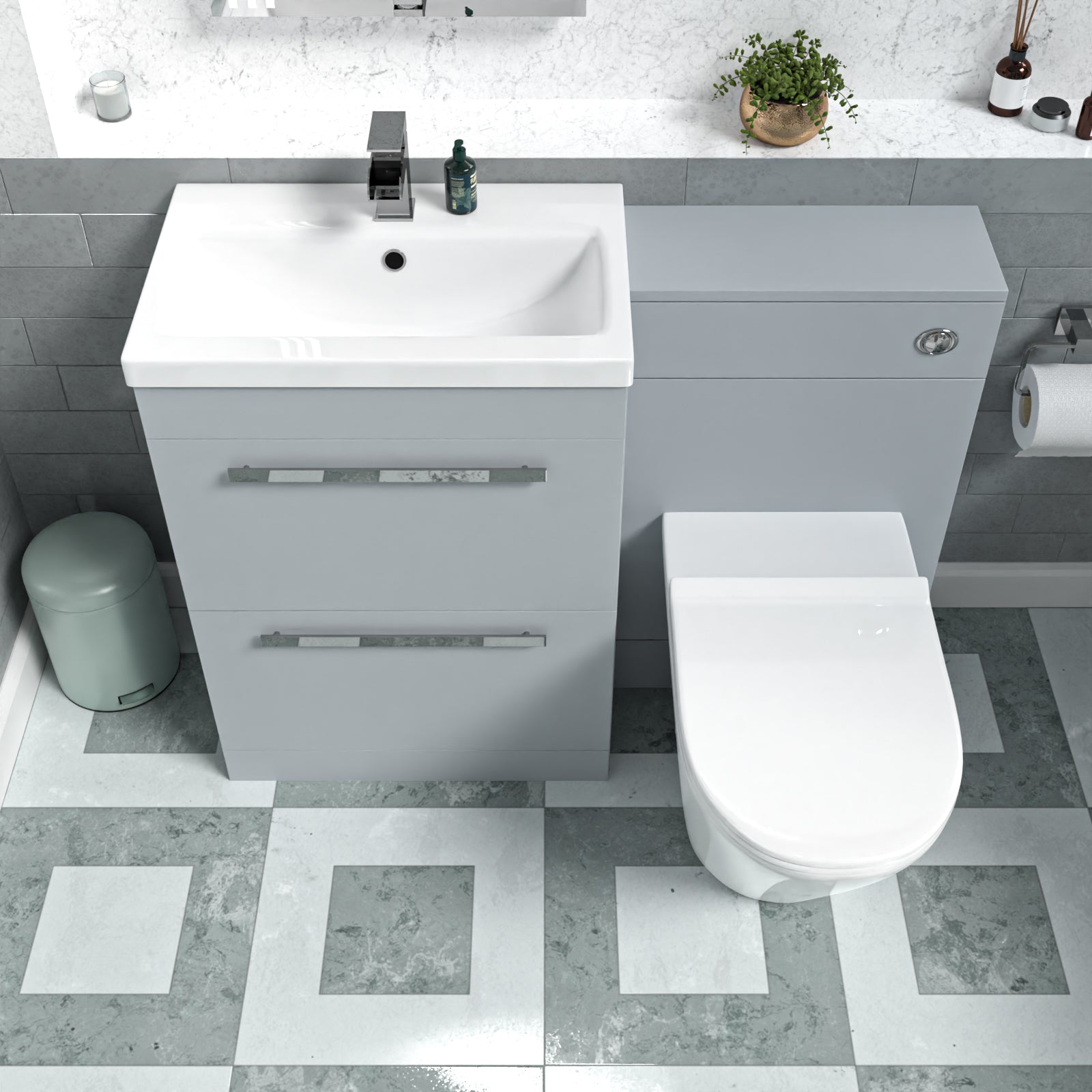 Nanuya 600mm Matte Grey Vanity Unit with 2 Drawers and Back To Wall Toilet
