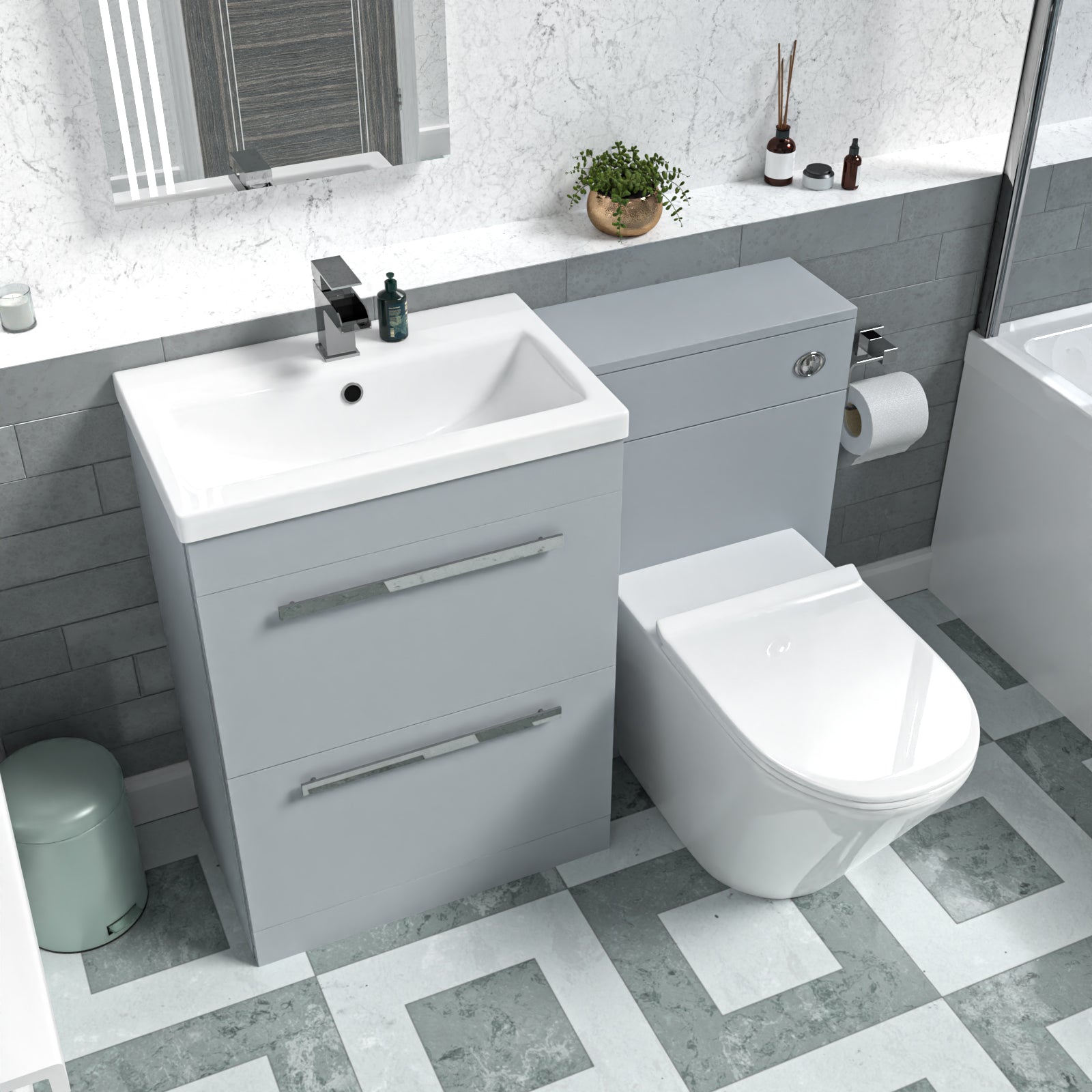 Nanuya 600mm Matte Grey Vanity Unit with 2 Drawers and Back To Wall Toilet