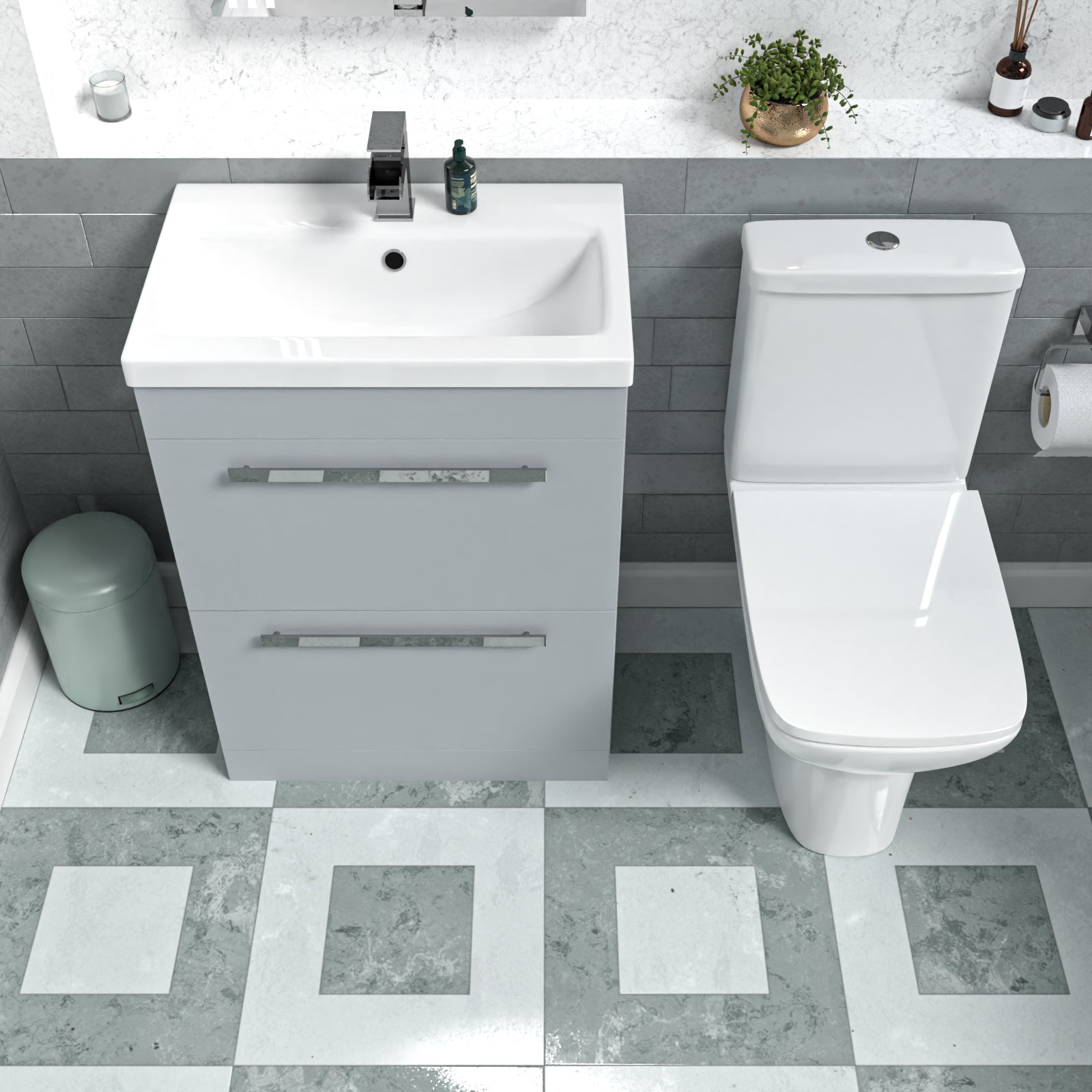 Nanuya 600mm Matte Grey Drawers Basin Vanity & Rimless Close Coupled Toilet