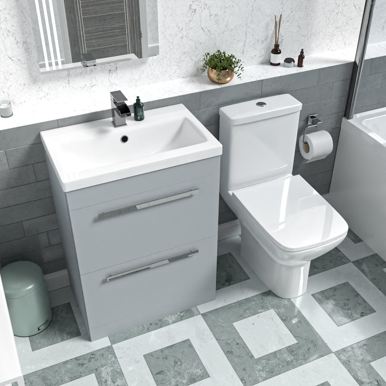 Nanuya 600mm Matte Grey Drawers Basin Vanity & Rimless Close Coupled Toilet