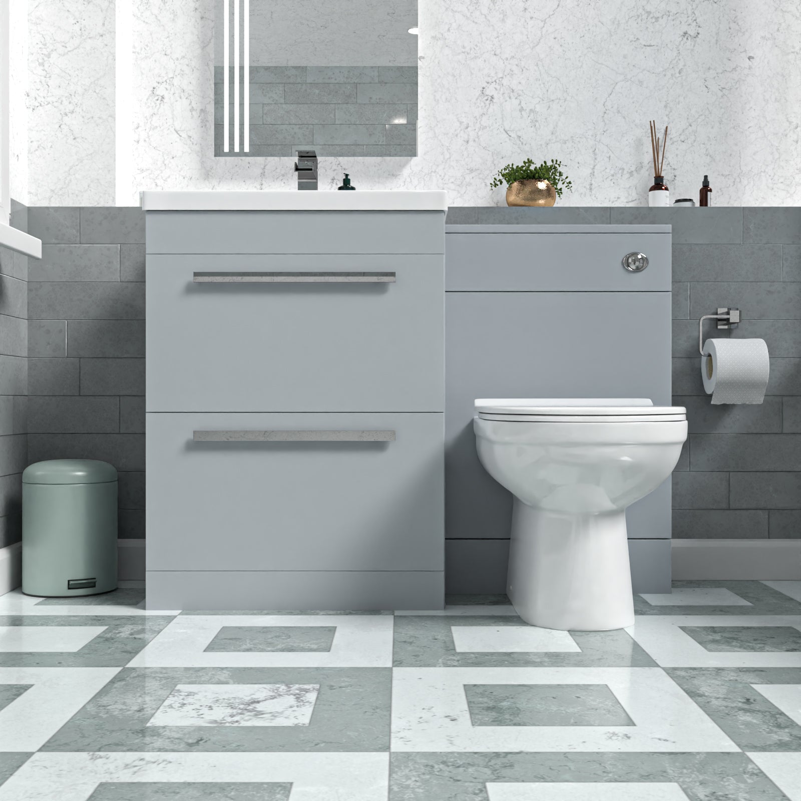 Nanuya Matte Grey 600mm Floorstanding 2 Drawer Vanity WC Unit & BTW Toilet