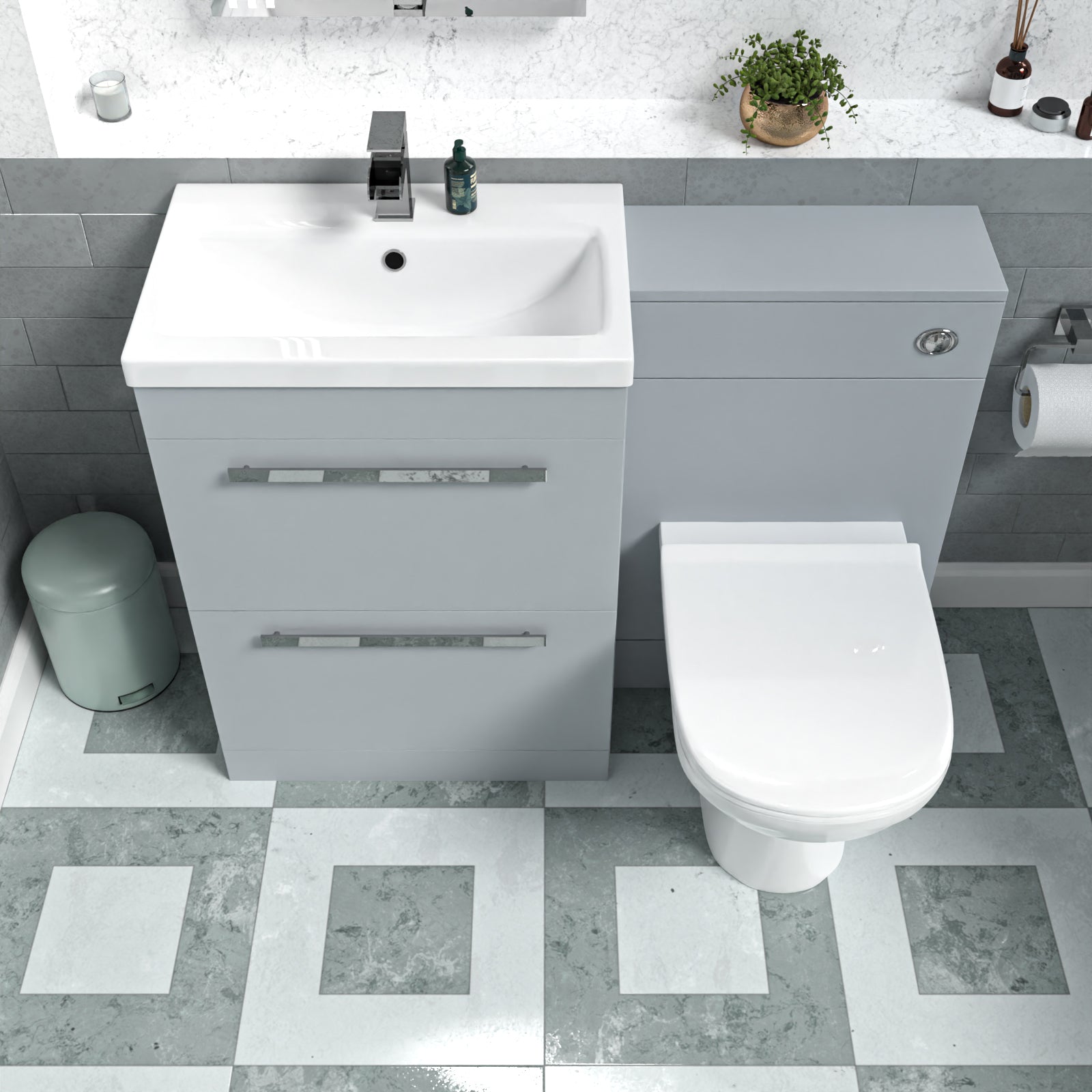 Nanuya Matte Grey 600mm Floorstanding 2 Drawer Vanity WC Unit & BTW Toilet