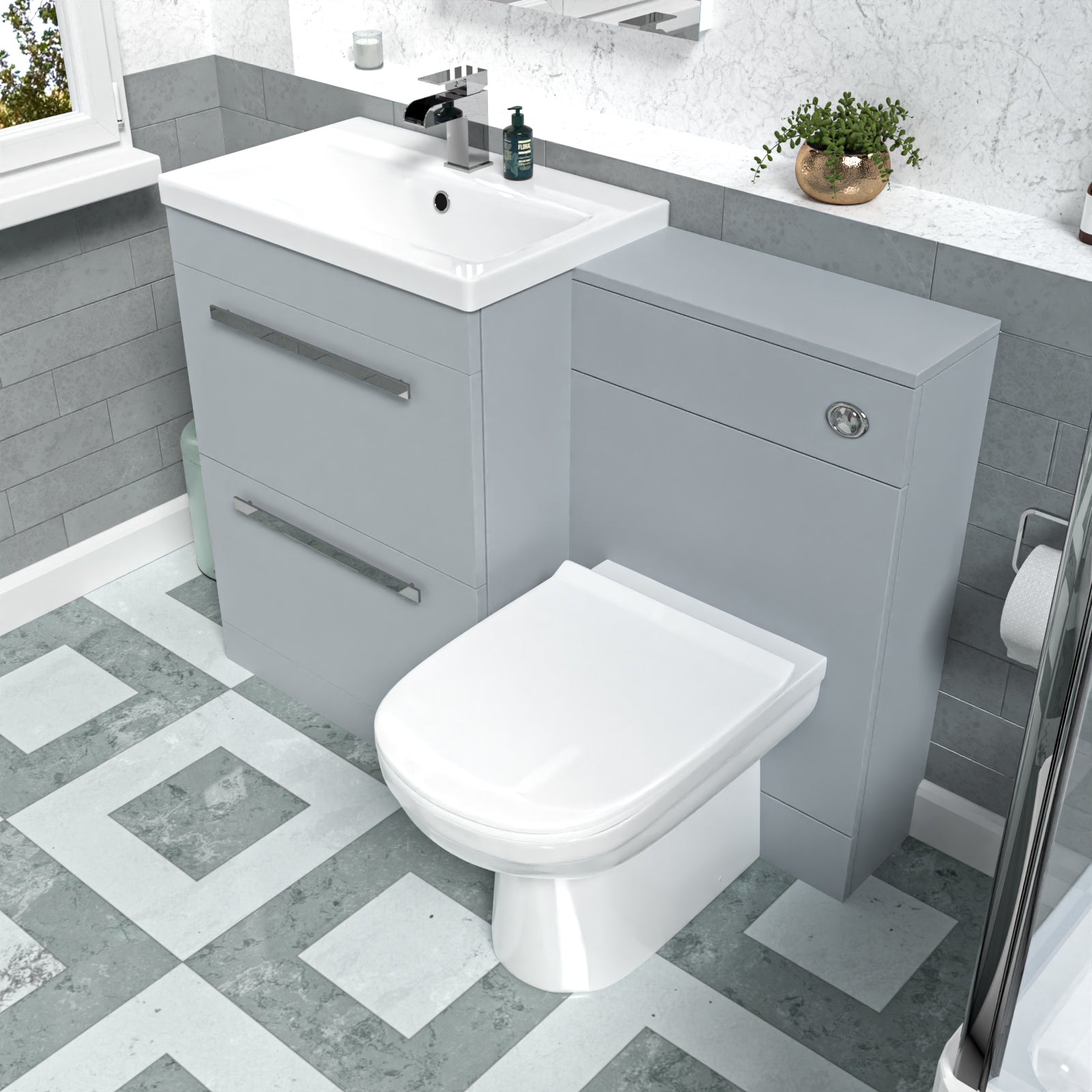 Nanuya Matte Grey 600mm Floorstanding 2 Drawer Vanity WC Unit & BTW Toilet