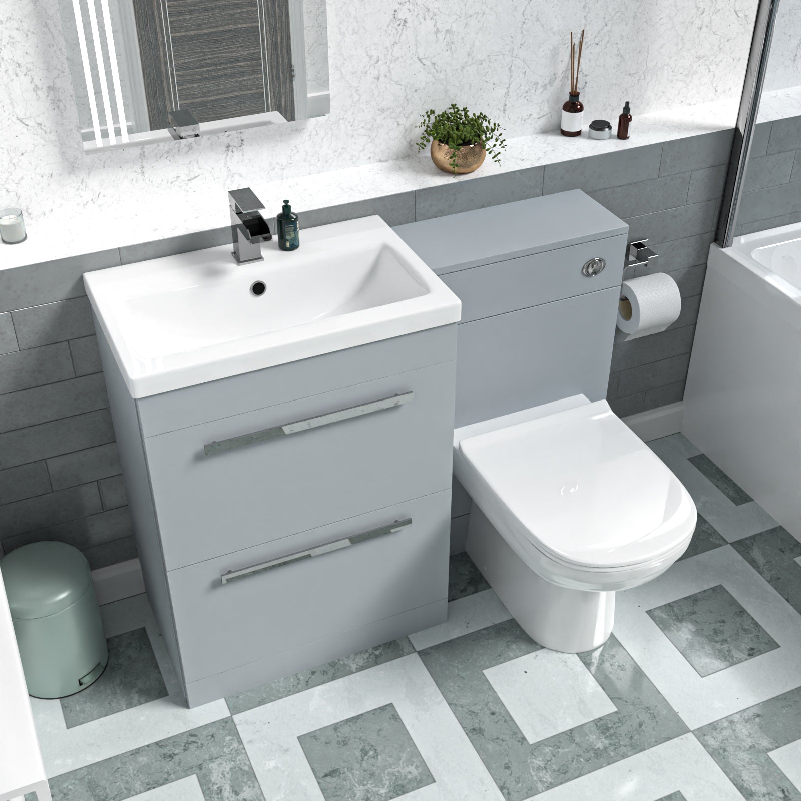 Nanuya Matte Grey 600mm Floorstanding 2 Drawer Vanity WC Unit & BTW Toilet
