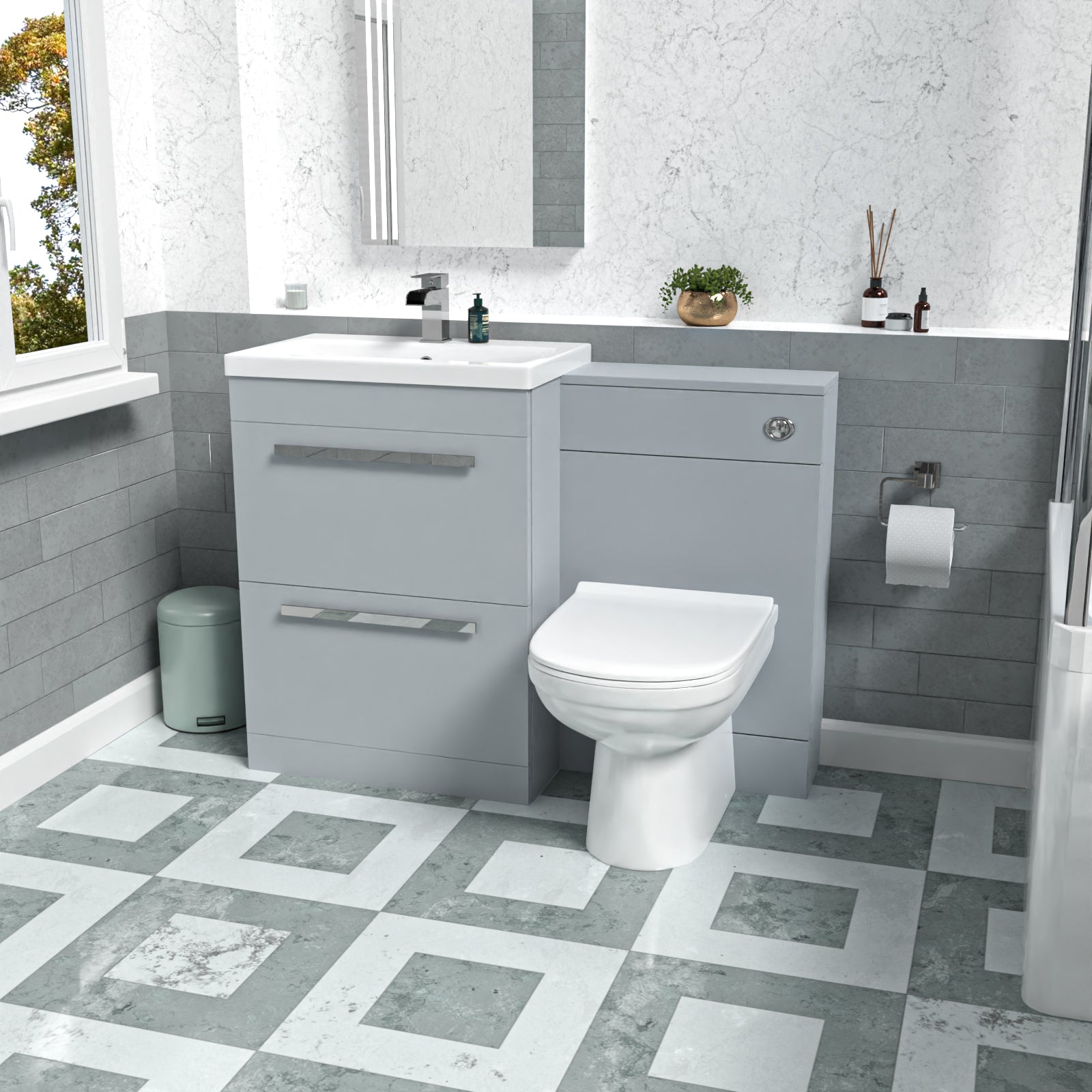 Matte Grey 1100mm Floorstanding 2 Drawer Vanity WC Unit & BTW Toilet