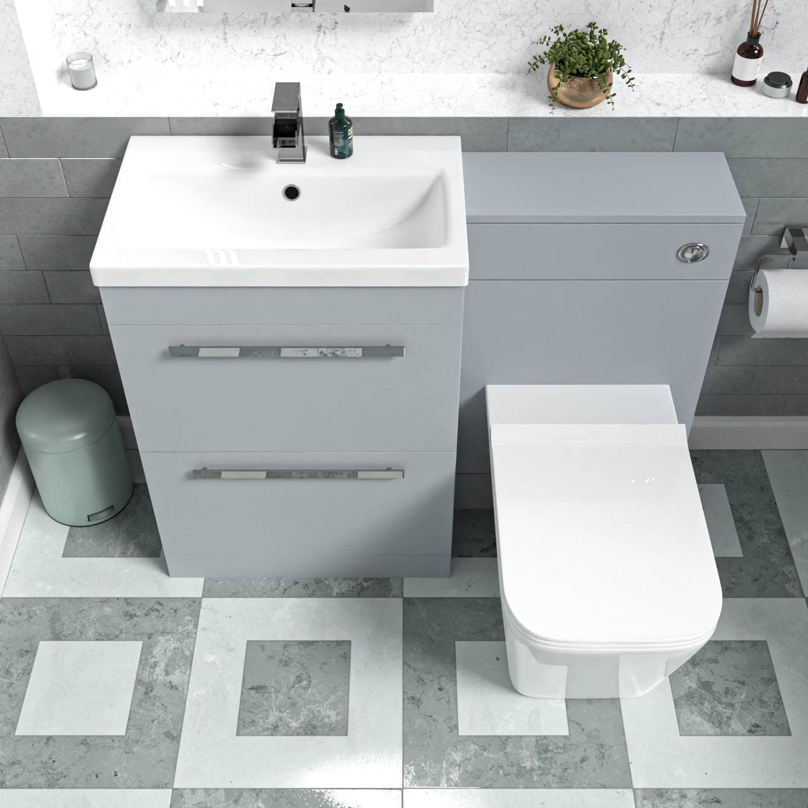 Nanuya 1100mm Matte Grey 2 Drawers Basin Vanity, WC Unit & Back To Wall Toilet