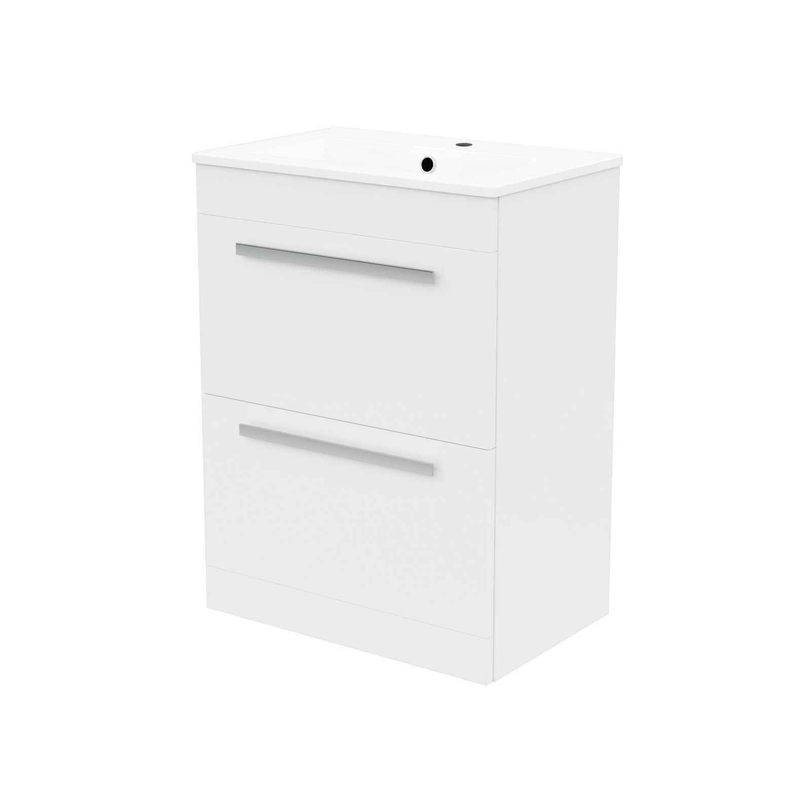 Nanuya White 600mm Floorstanding 2 Drawer Vanity Slim Basin Unit