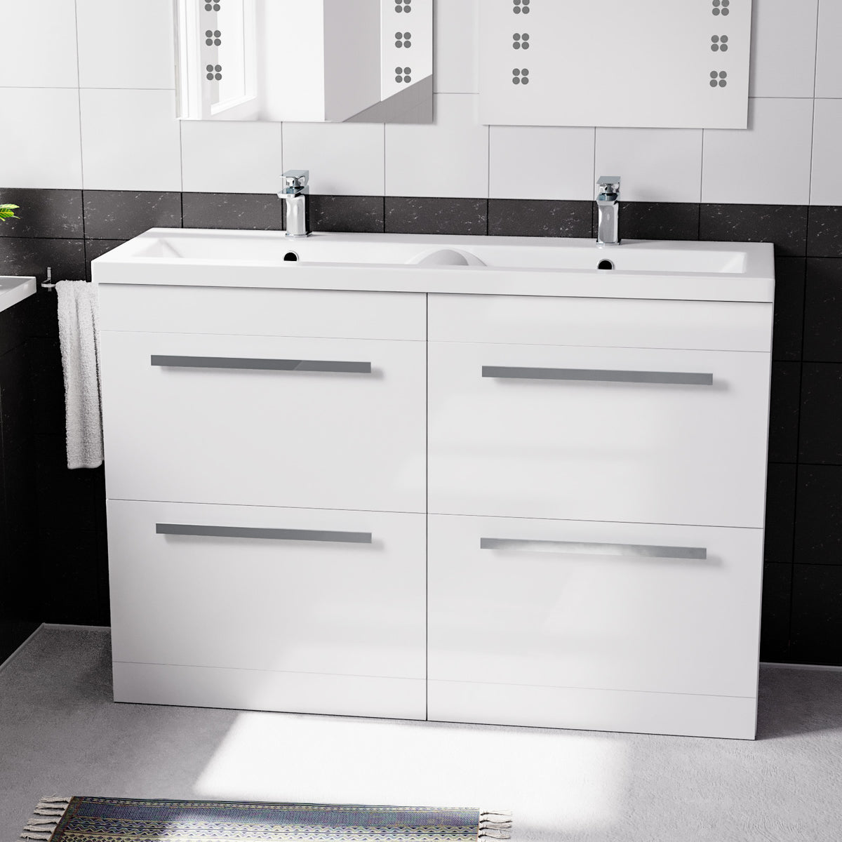 Set of 2 Freestanding 600mm Drawers Cabinet with Ceramic Mid Edge Twin Basin