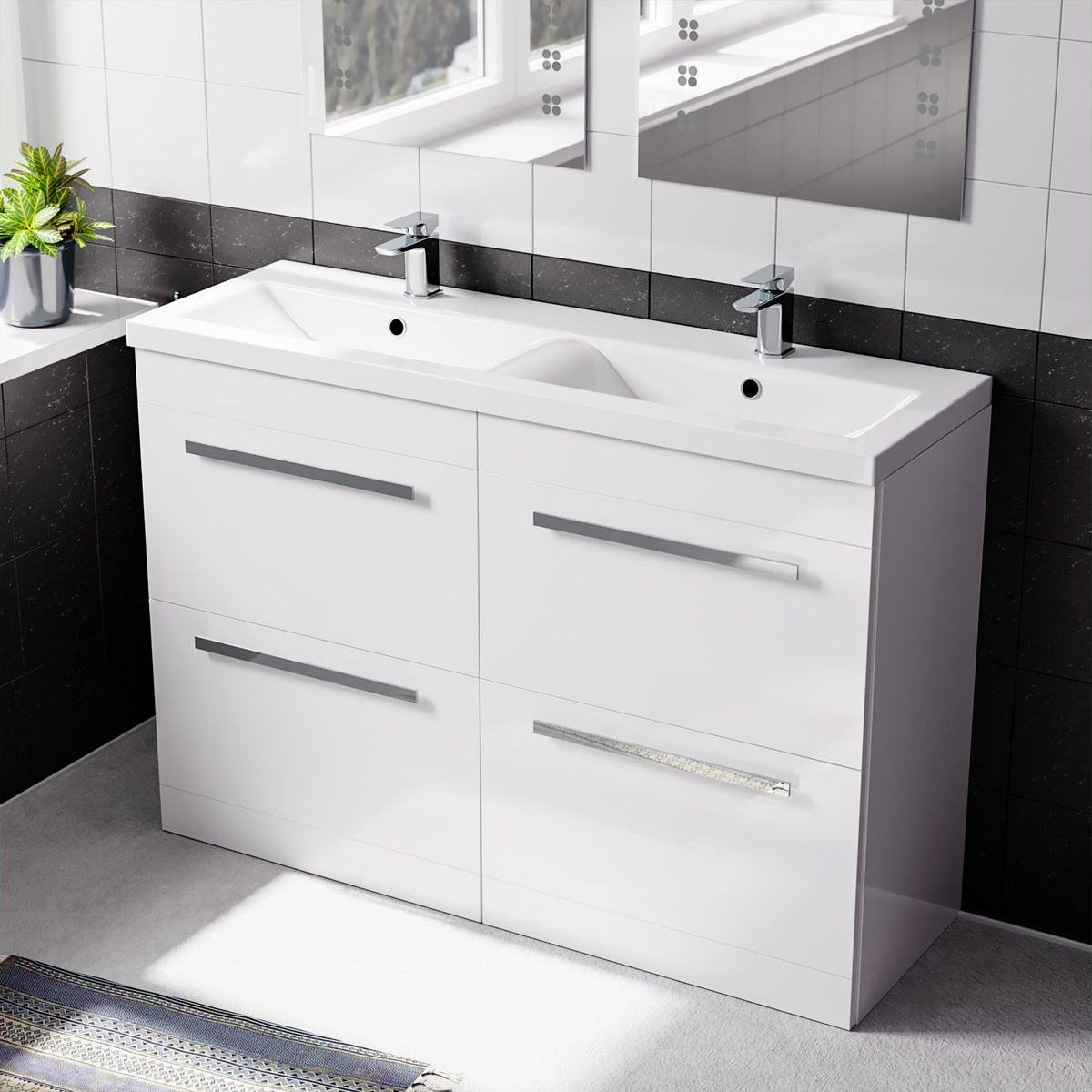 Set of 2 Freestanding 600mm Drawers Cabinet with Ceramic Mid Edge Twin Basin