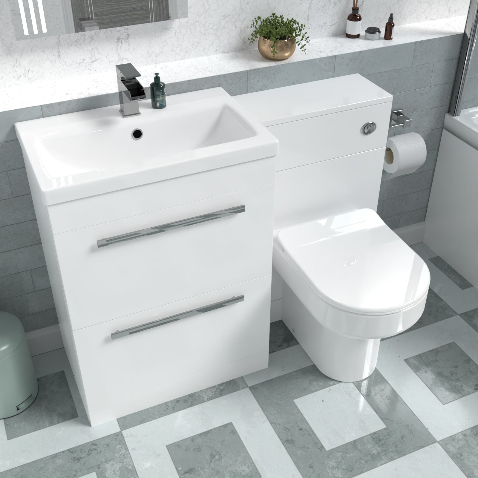 Nanuya 1100mm Matte Grey Drawers Basin Vanity, WC Unit, Back To Wall Toilet