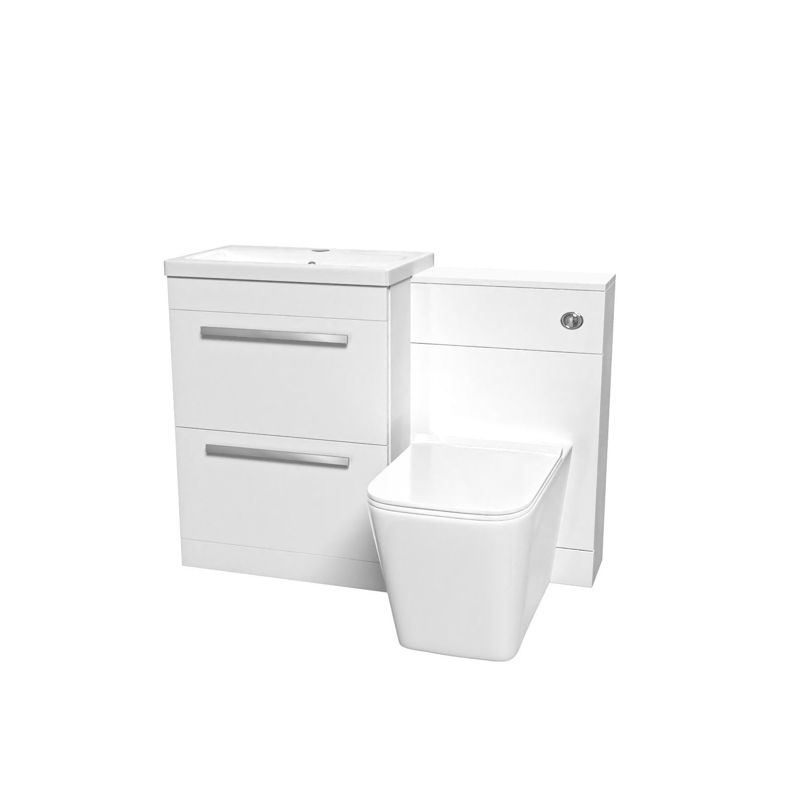 Nanuya 1100mm White 2 Drawers Basin Vanity, WC Unit & Back To Wall Toilet