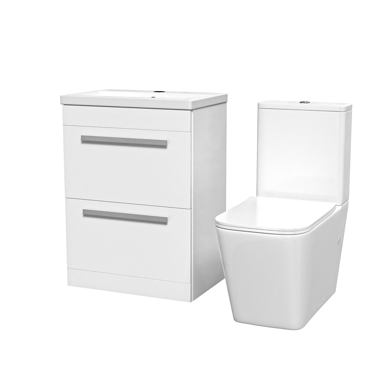 Nanuya 600mm White 2 Drawers Vanity Unit, Back To Wall Toilet