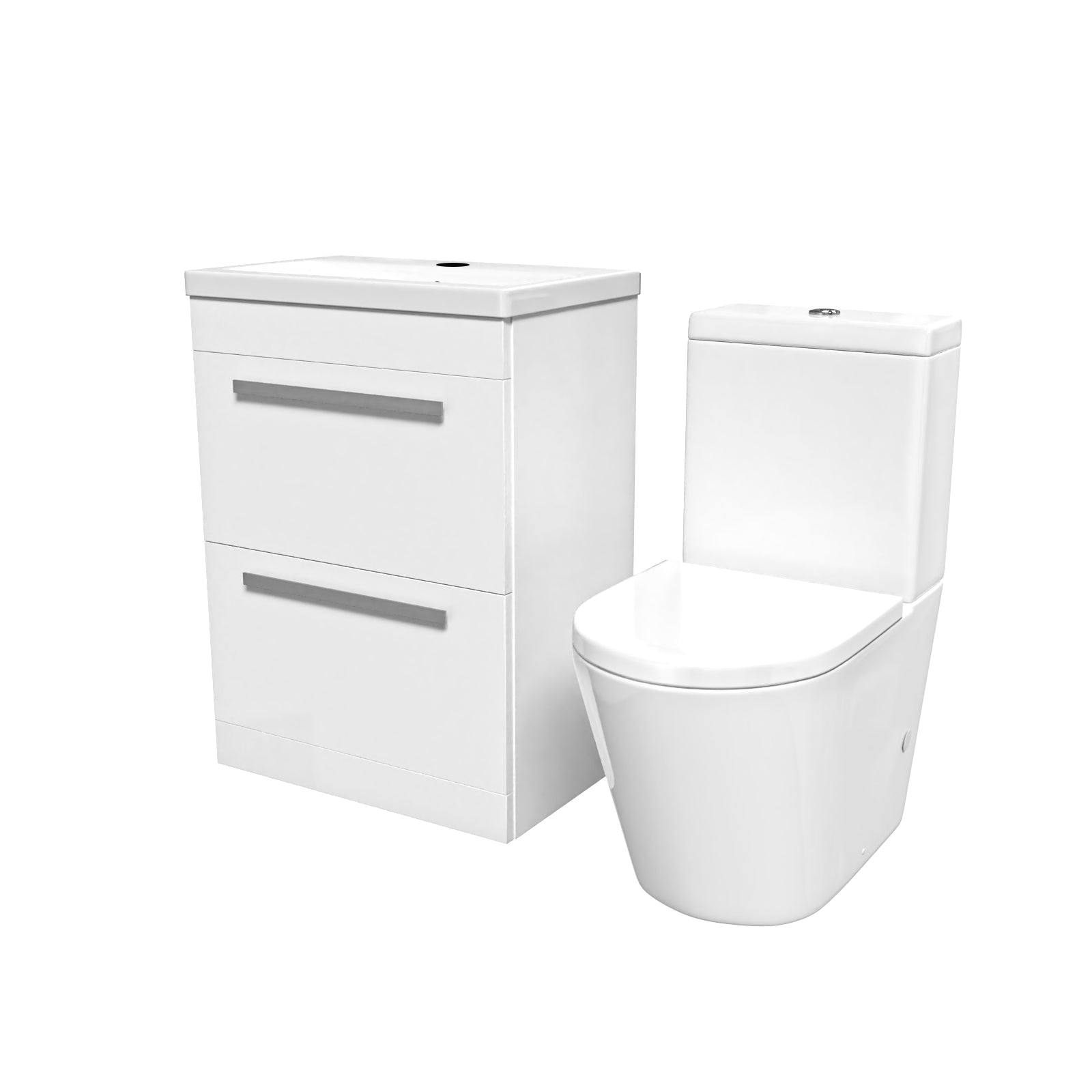 Nanuya White 600mm Floorstanding 2 Drawer Vanity Basin Unit & Toilet