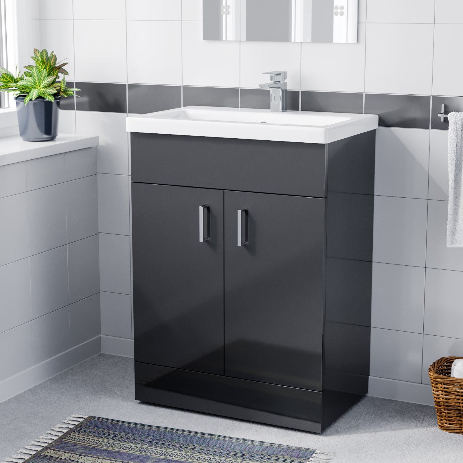 Hasbury 600mm Floorstanding Basin Vanity Unit Cabinet Bathroom Anthracite