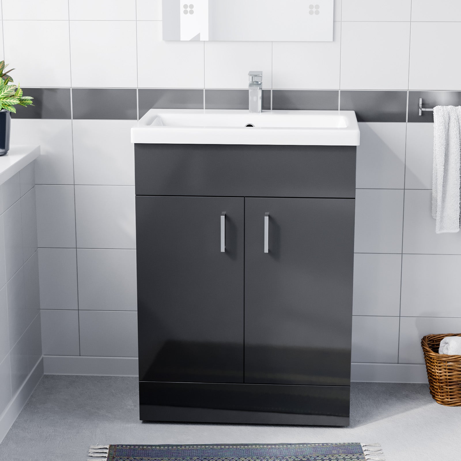 Hasbury 600mm Floorstanding Basin Vanity Unit Cabinet Bathroom Anthracite