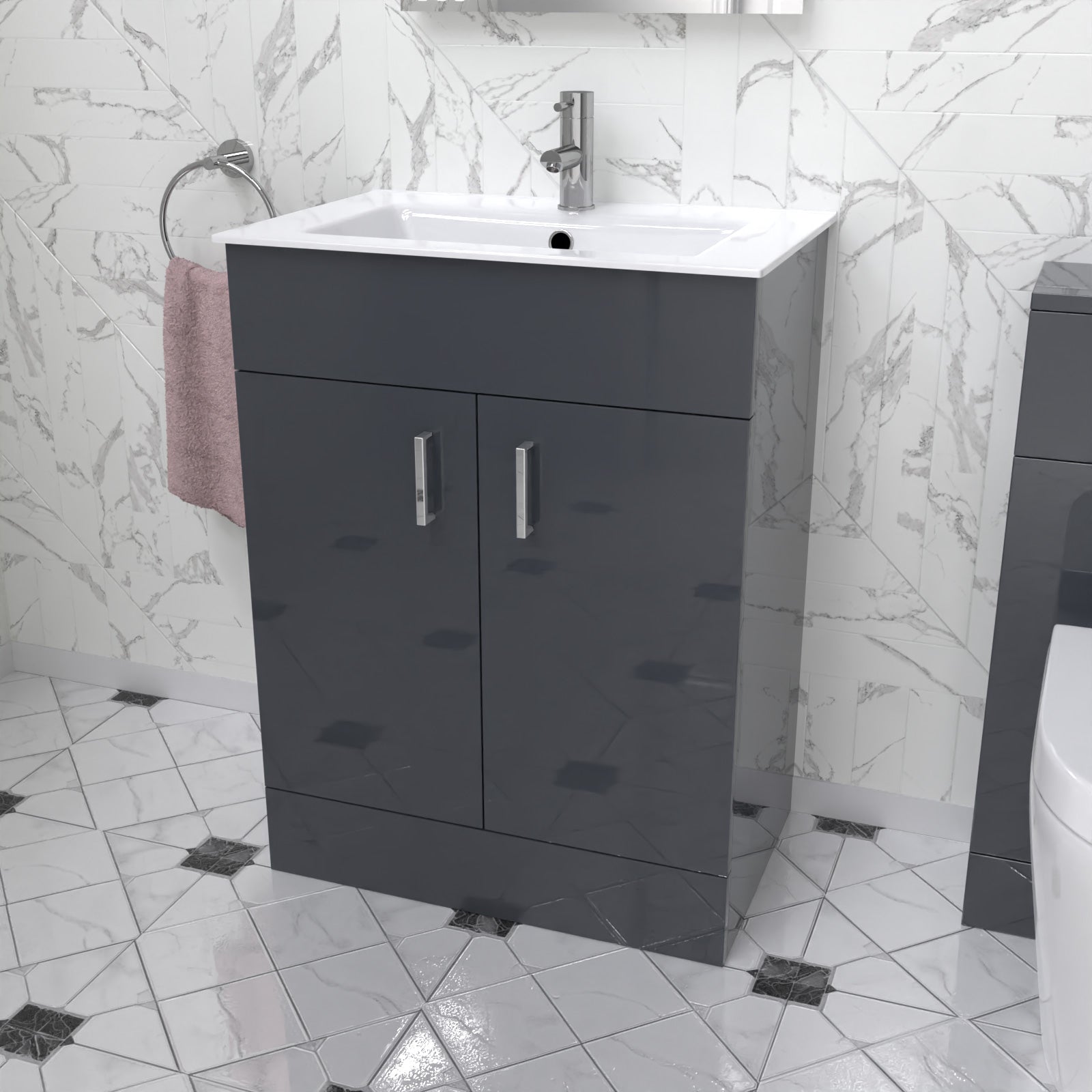 Nanuya 600 mm Anthracite Ultra Slim Basin Vanity Unit