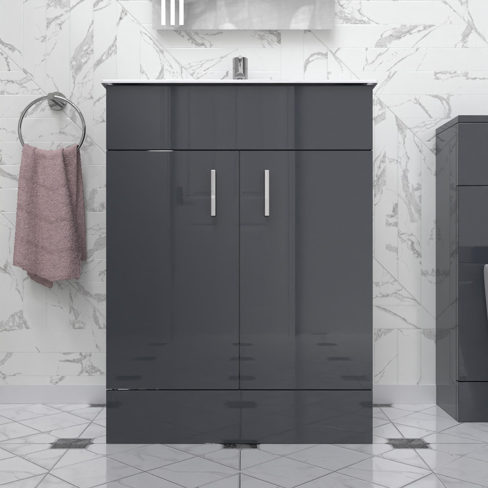 Nanuya 600 mm Anthracite Ultra Slim Basin Vanity Unit