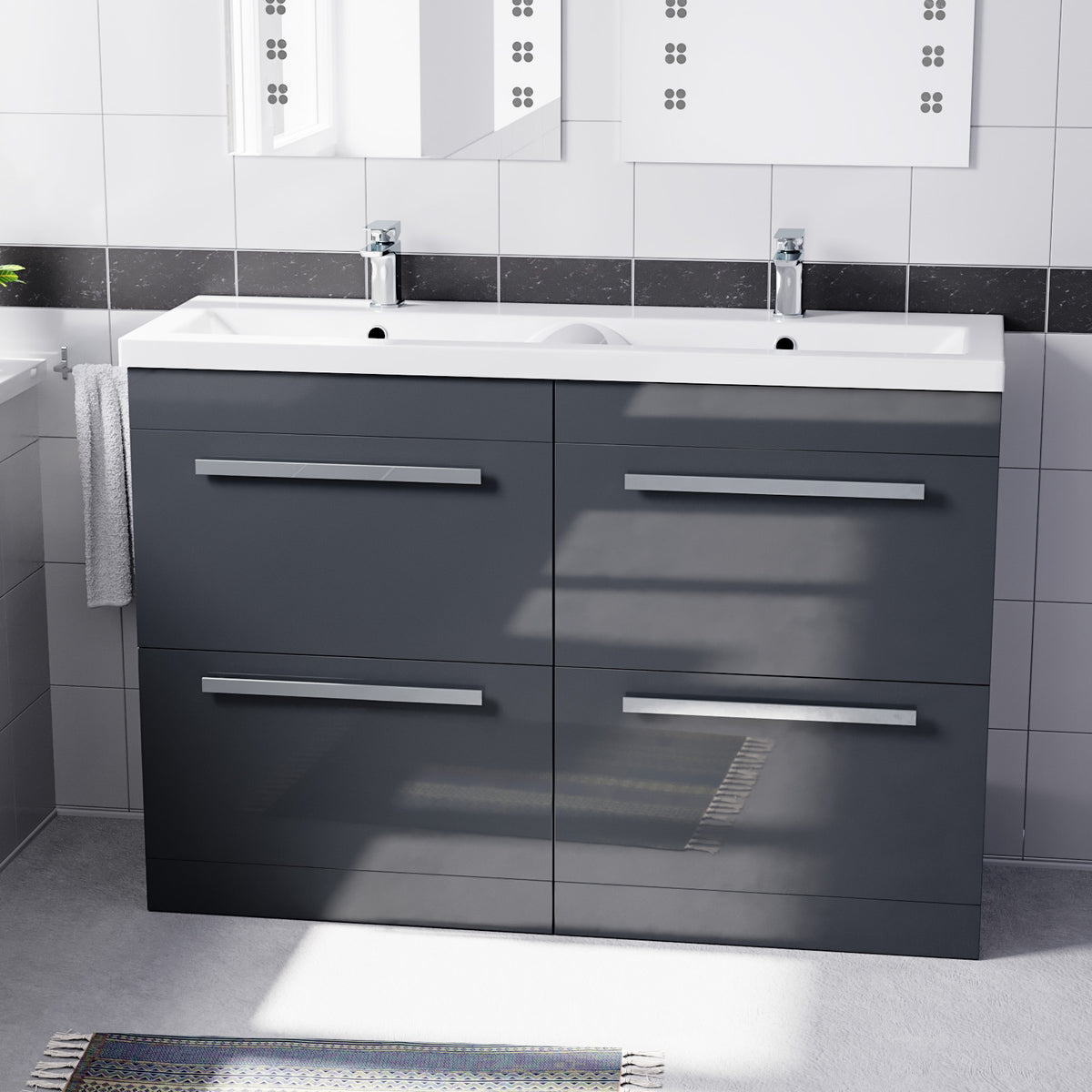 Set of 2 Freestanding 600mm Vanity With Ceramic Mid Edge Twin Basin- Anthracite