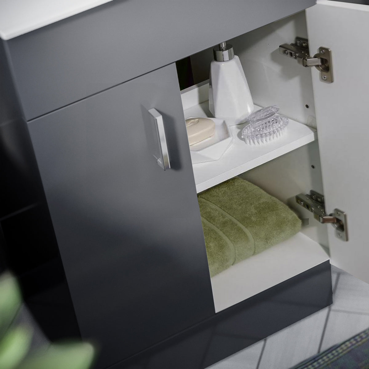 Set of 2 Floorstanding 600mm Vanity & Ceramic Mid Edge Twin Basin - Anthracite