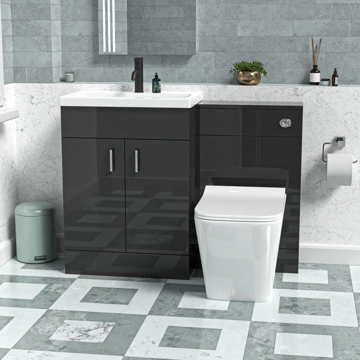 Anthracite 1100mm Freestanding Doors Vanity With WC Unit & BTW Toilet Pan