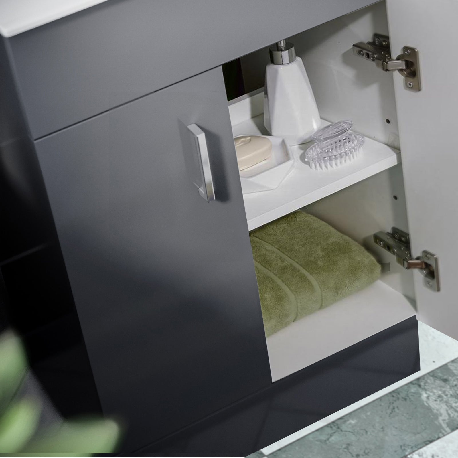 Nanuya 600mm Dark Grey Basin Vanity & Rimless Square Close Coupled Toilet