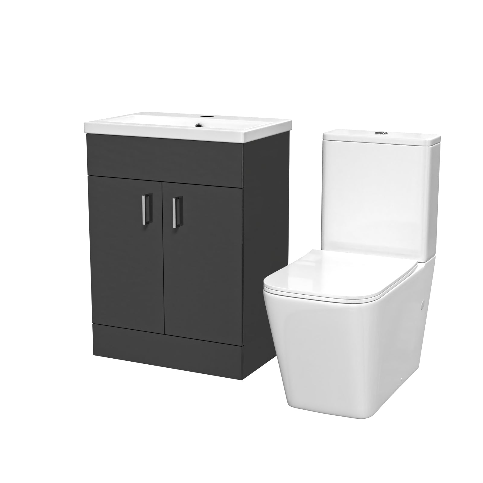 Nanuya 600mm Dark Grey Basin Vanity & Rimless Square Close Coupled Toilet