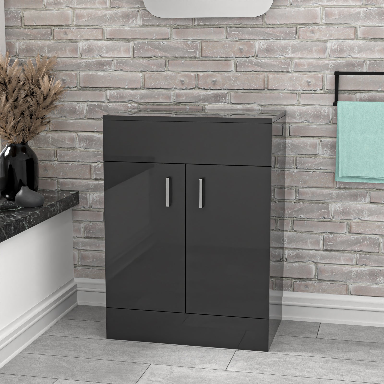 Nanuya 600mm Vanity Unit Cabinet With Worktop Dark Grey
