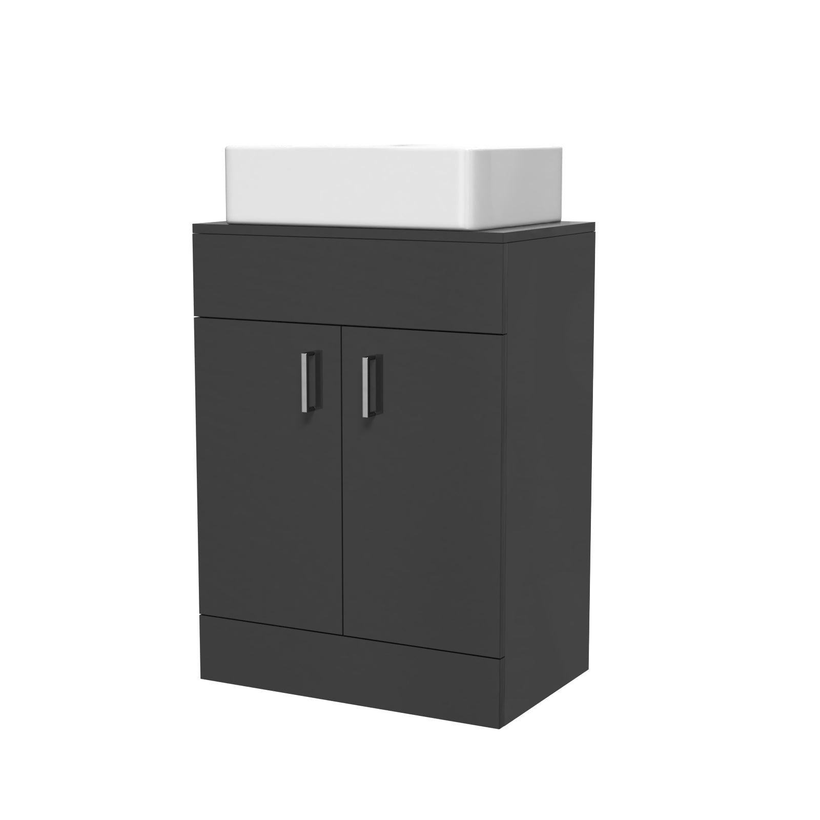 Nanuya Dark Grey 600mm Vanity Unit, Worktop With Square Bowl Basin