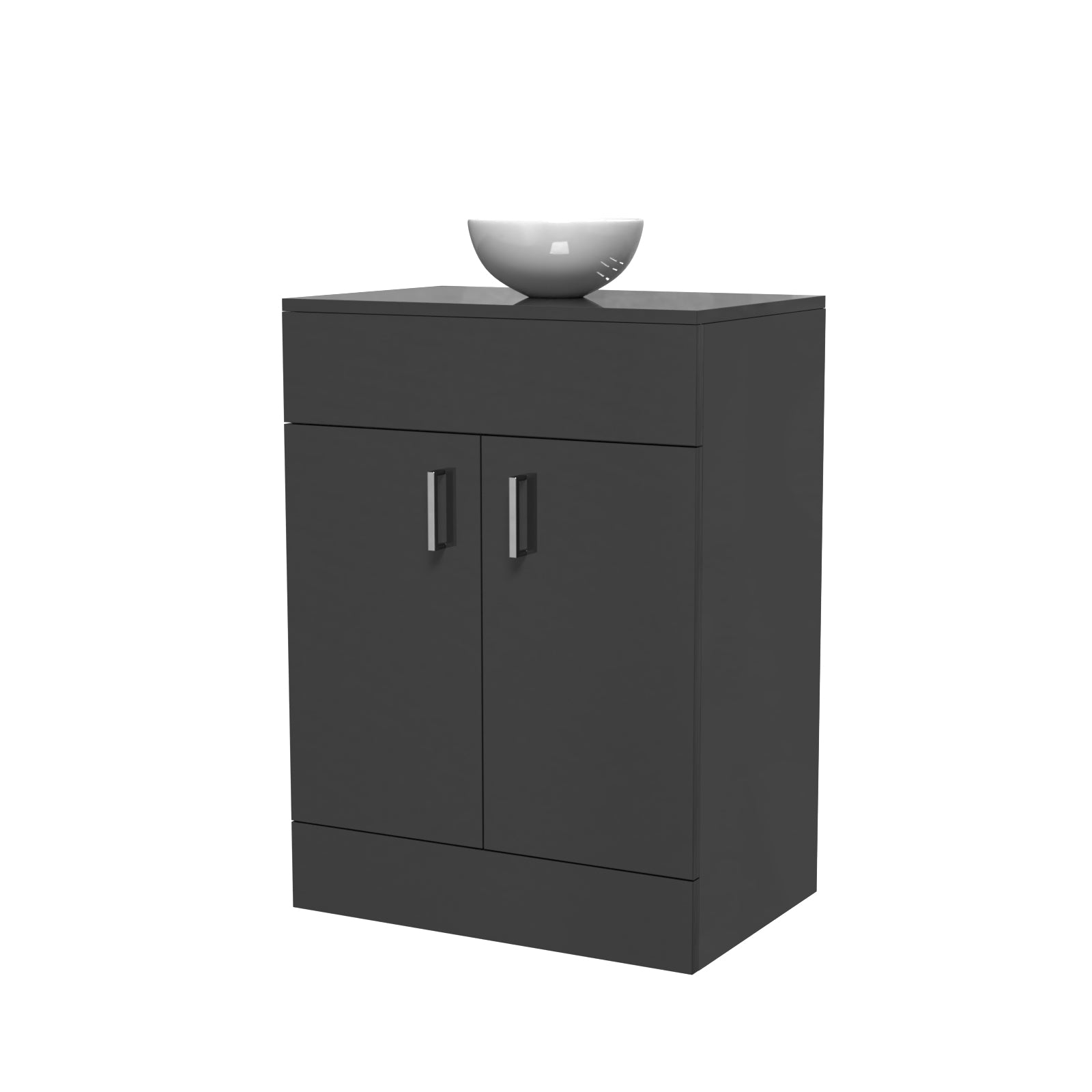 Nanuya Dark Grey 600mm Bathroom Doors Vanity Unit Round Ceramic Basin