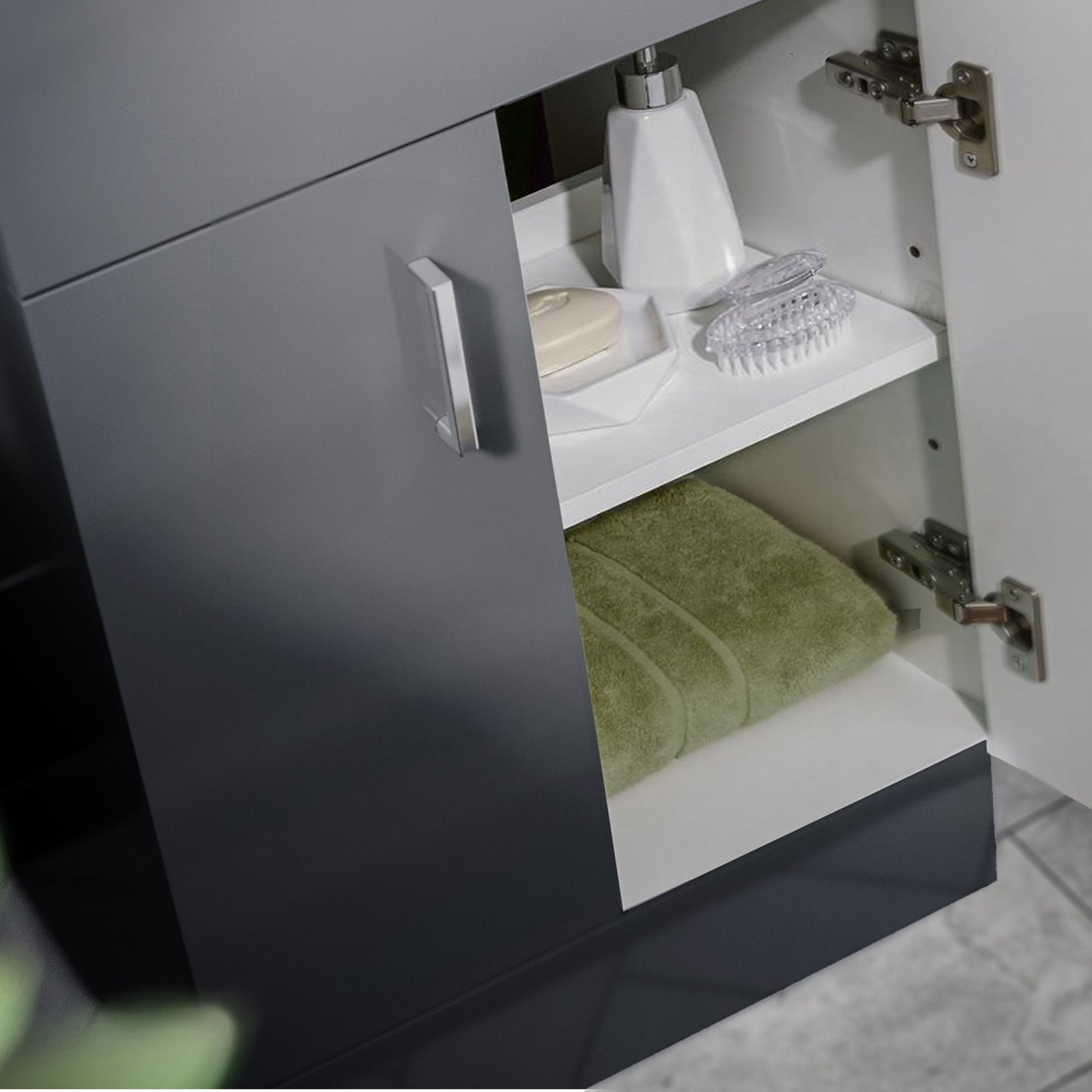 Nanuya Dark Grey 600mm Bathroom Doors Vanity Unit Rounded Rectangle Basin
