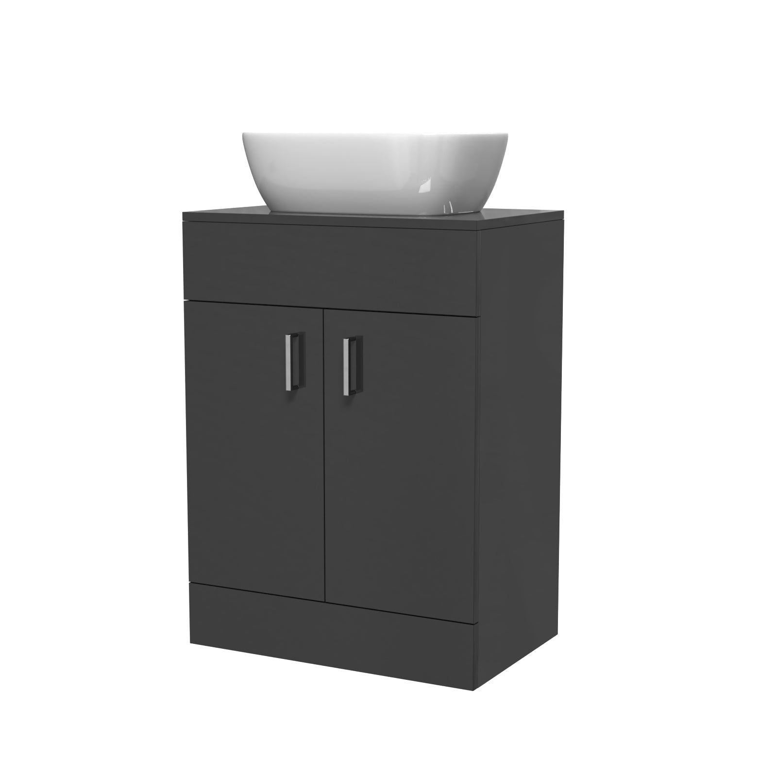 Nanuya Dark Grey 600mm Bathroom Doors Vanity Unit Rounded Rectangle Basin