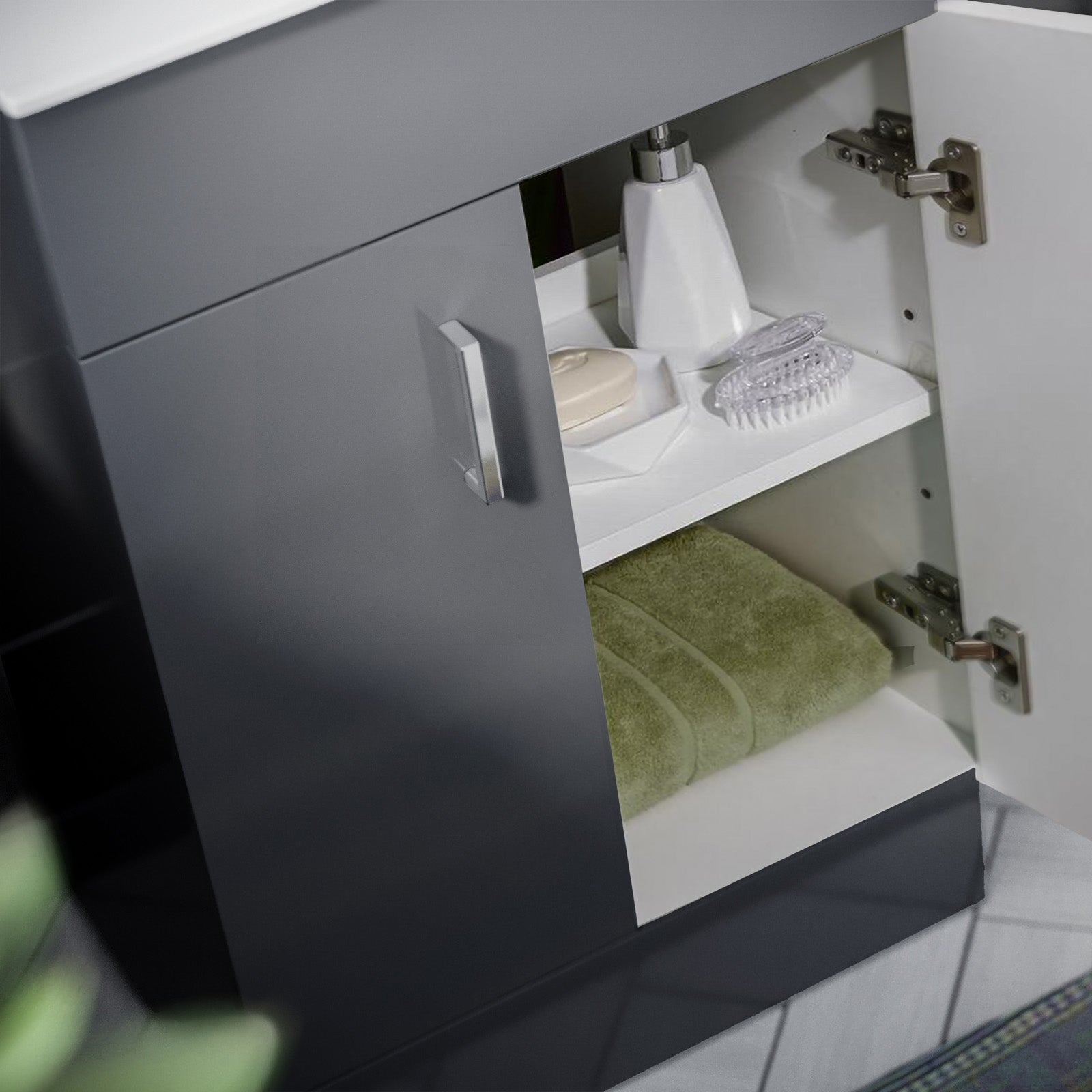 Nanuya Dark Grey 600mm Basin Vanity Unit & Close Coupled Toilet