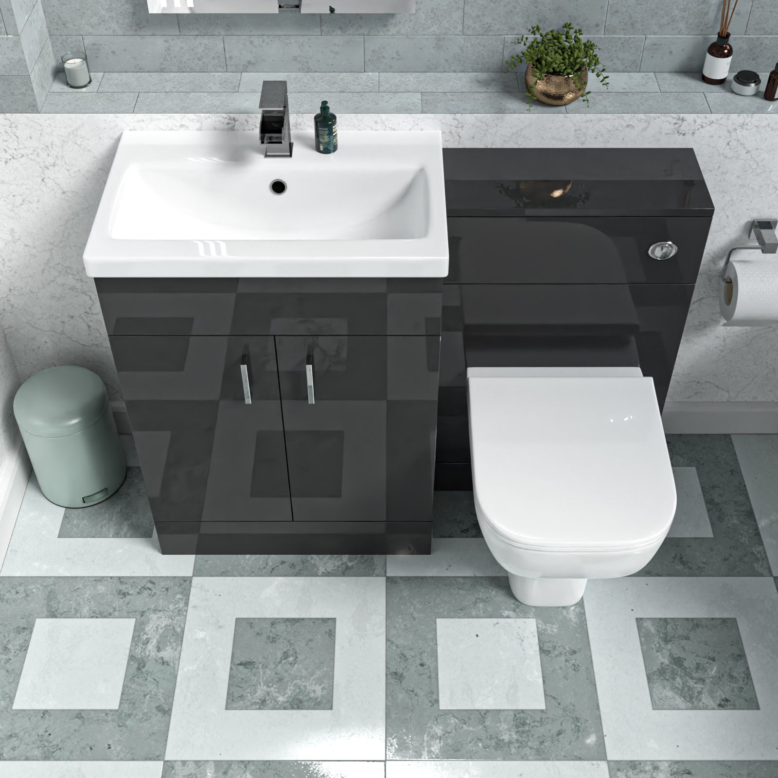 Nanuya Dark Grey 1100mm Freestanding Basin WC Vanity & BTW Toilet Flat Pack