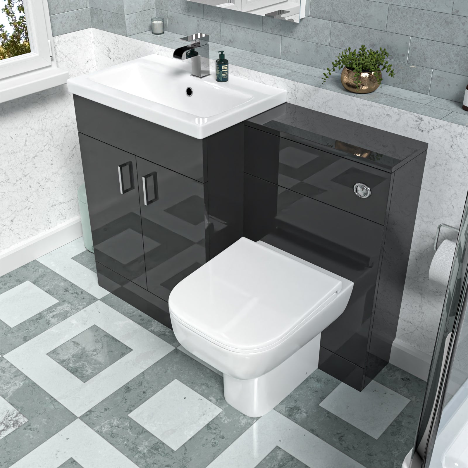 Nanuya Dark Grey 1100mm Freestanding Basin WC Vanity & BTW Toilet Flat Pack