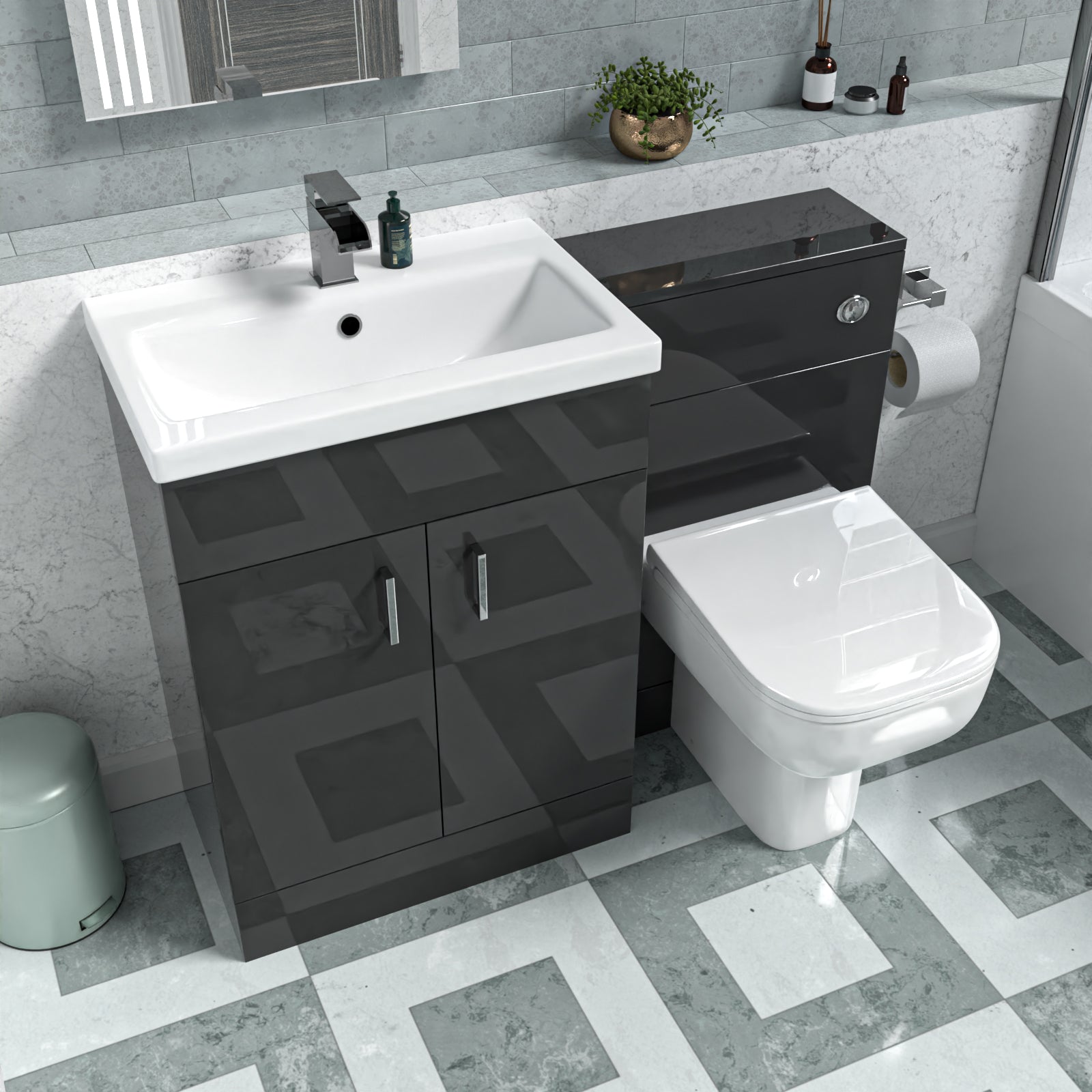 Nanuya Dark Grey 1100mm Freestanding Basin WC Vanity & BTW Toilet Flat Pack