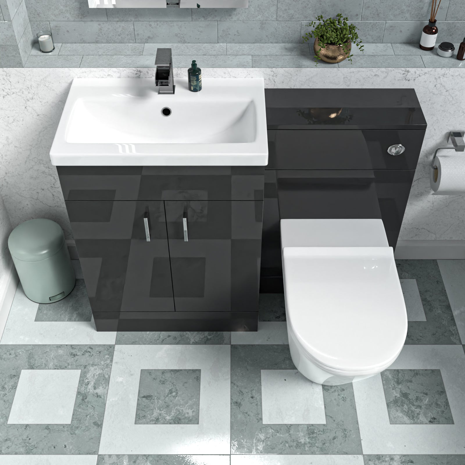 Nanuya Dark Grey 1100mm Vanity Basin WC Vanity Unit & BTW Toilet Flat Pack