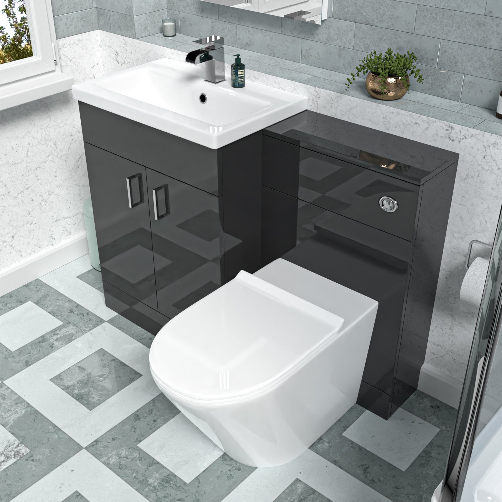 Nanuya Dark Grey 1100mm Vanity Basin WC Vanity Unit & BTW Toilet Flat Pack