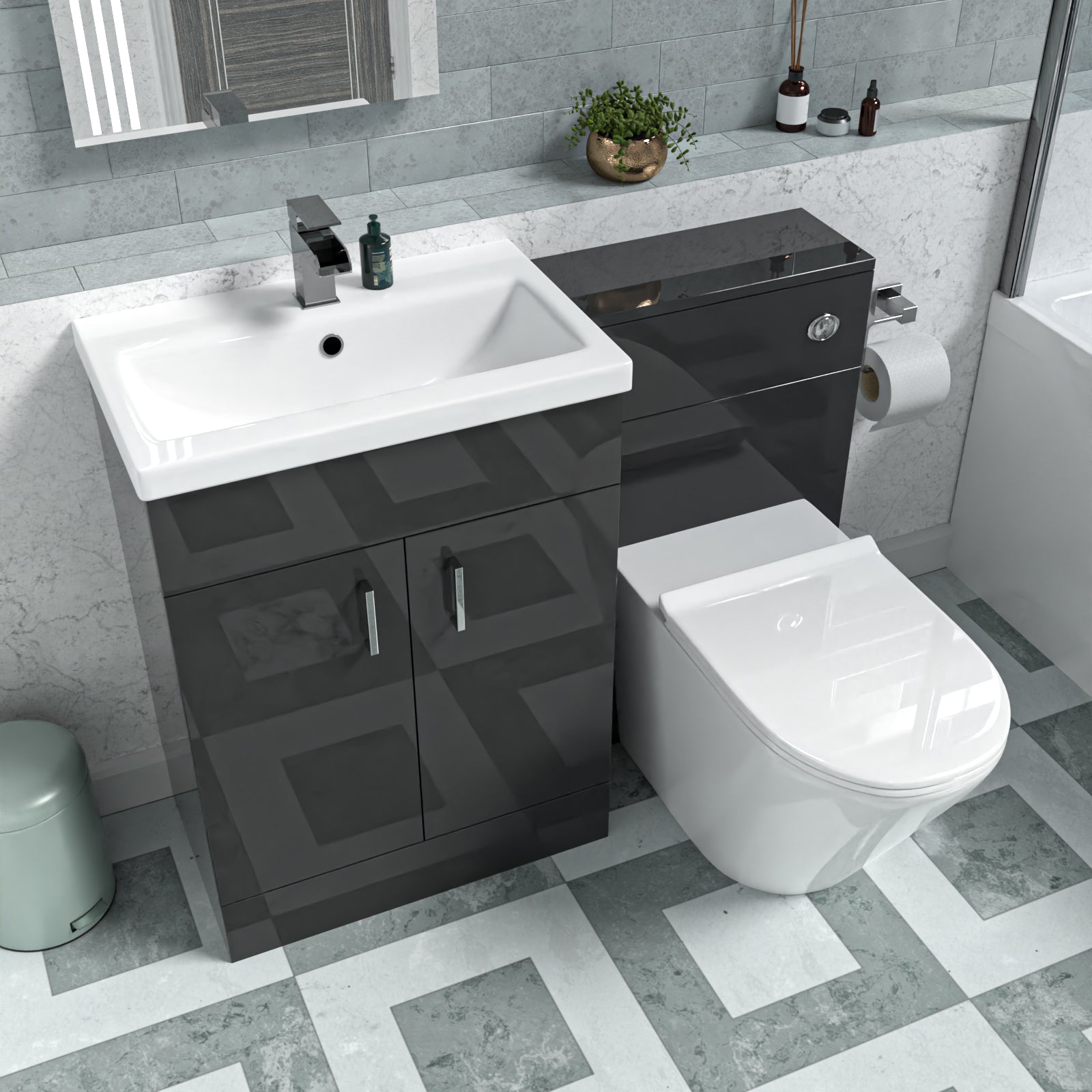 Nanuya Dark Grey 1100mm Vanity Basin WC Vanity Unit & BTW Toilet Flat Pack