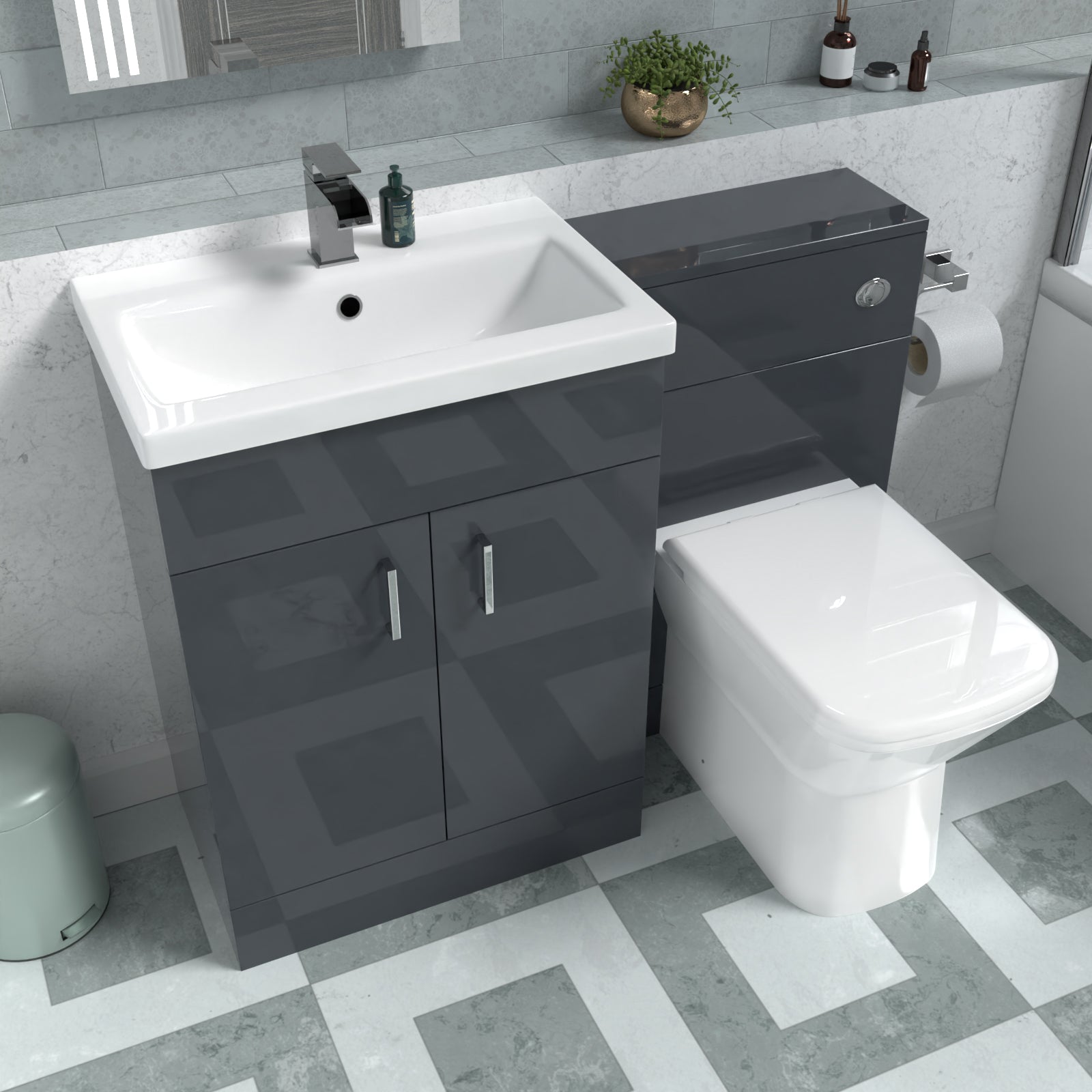 Nanuya 1100mm Freestanding Dark Grey Basin Vanity Unit & Back To Wall Toilet