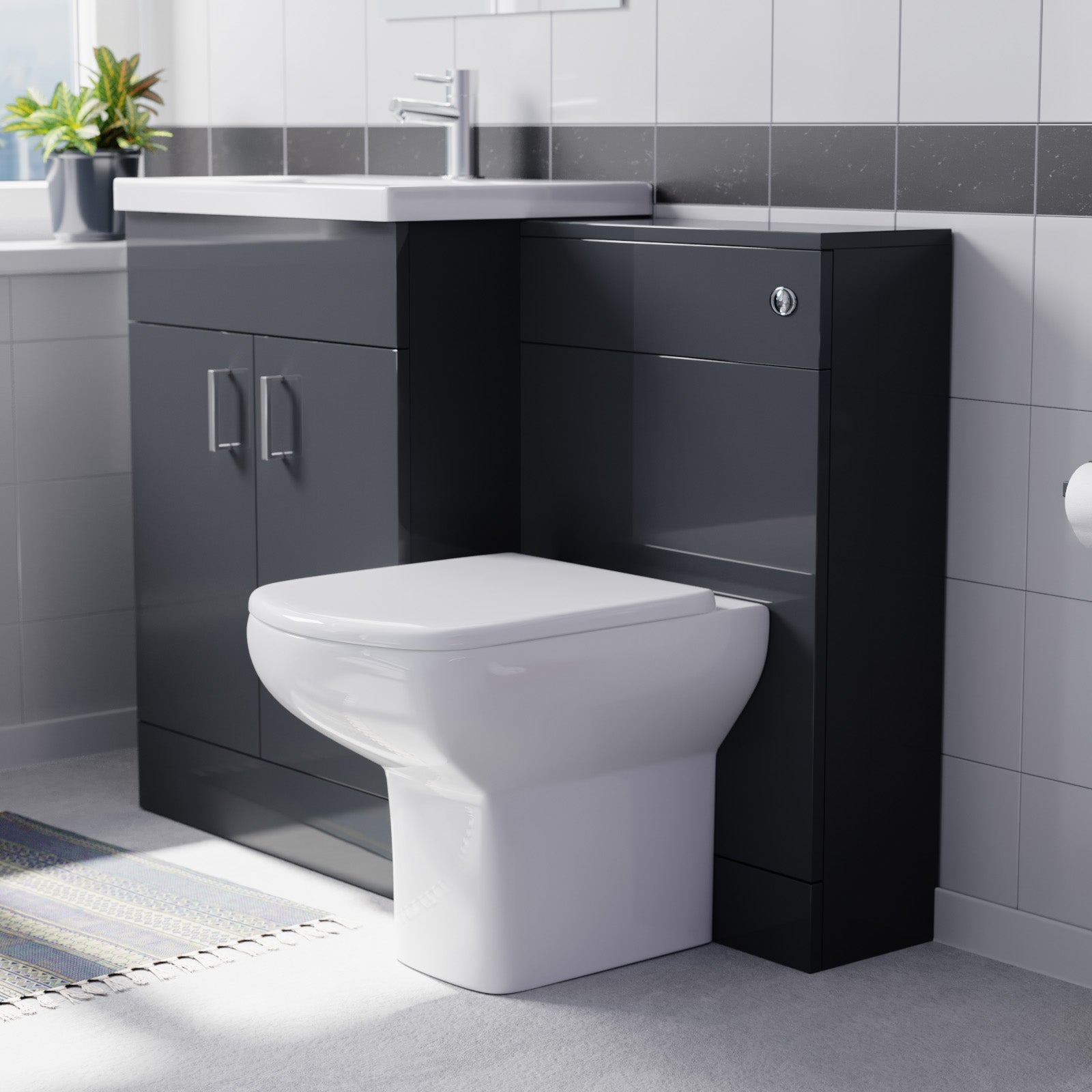 Nanuya 1100mm Dark Grey Freestanding Vanity, WC Unit & Rimless BTW Toilet