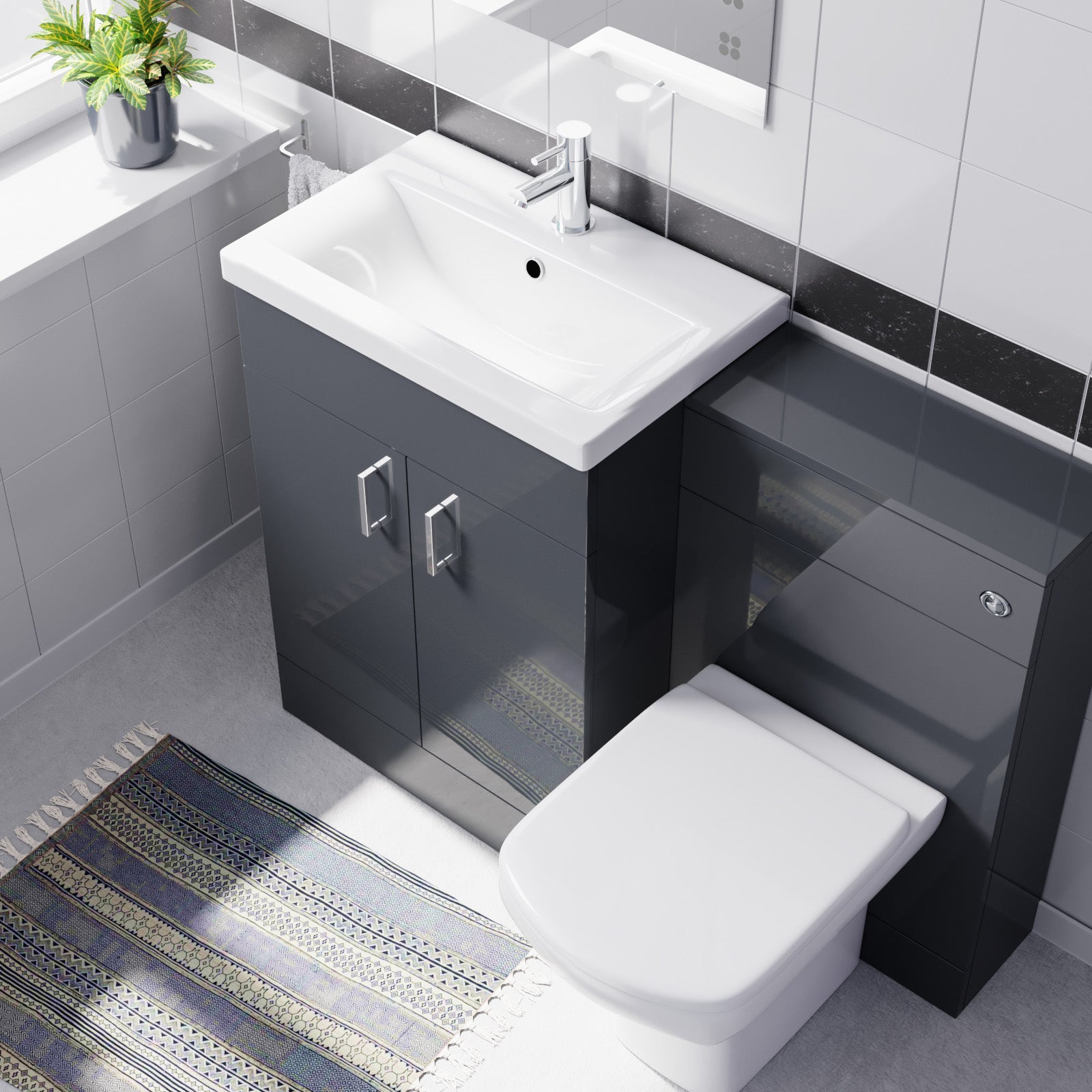 Nanuya 1100mm Dark Grey Freestanding Vanity, WC Unit & Rimless BTW Toilet