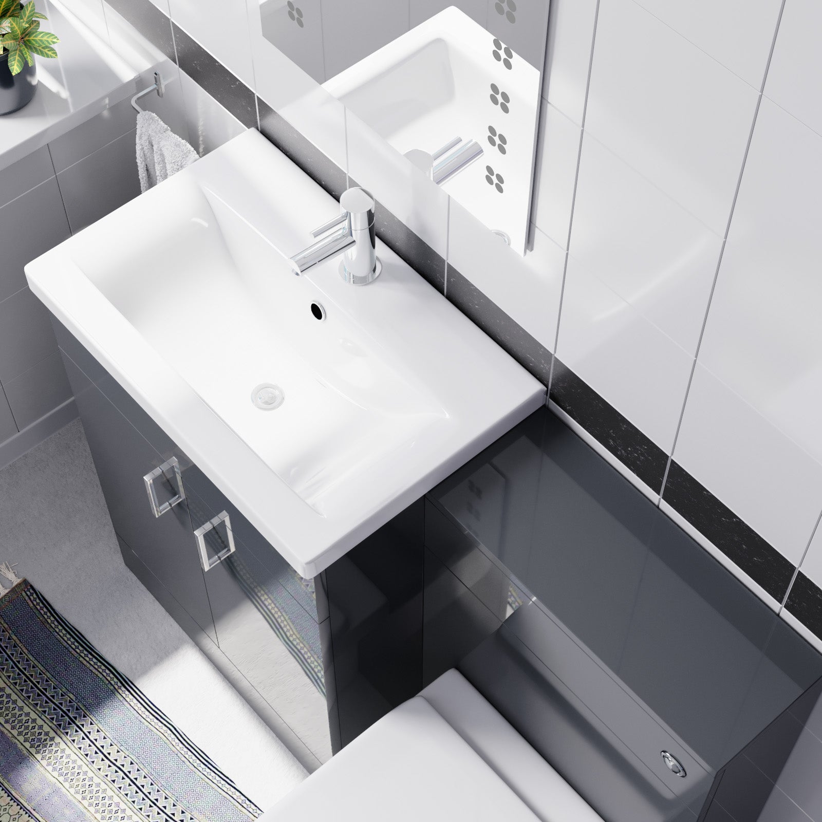Nanuya 1100mm Dark Grey Freestanding Vanity, WC Unit & Rimless BTW Toilet