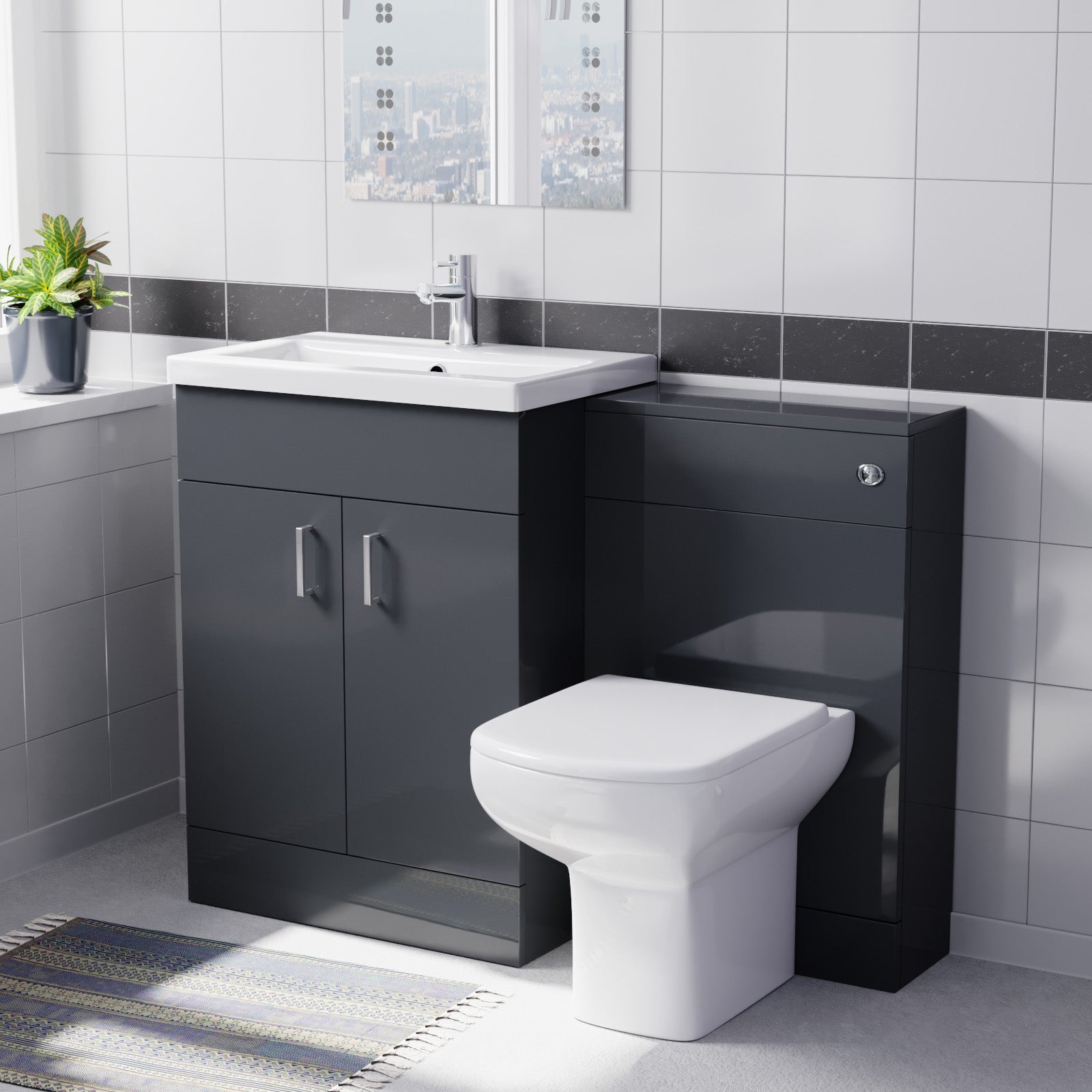 Nanuya 1100mm Dark Grey Freestanding Vanity, WC Unit & Rimless BTW Toilet
