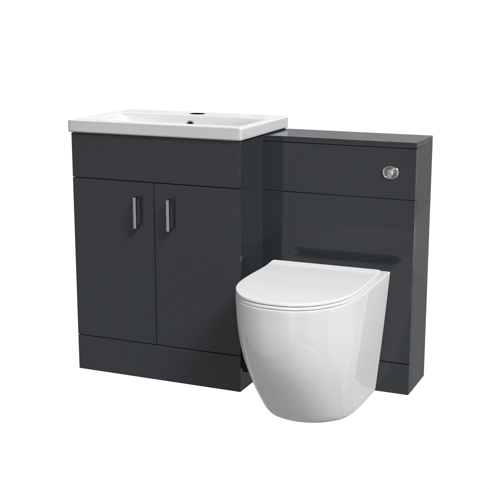 Nanuya 1100mm Dark Grey Vanity Basin Cabinet, WC Unit & Round Rimless Toilet
